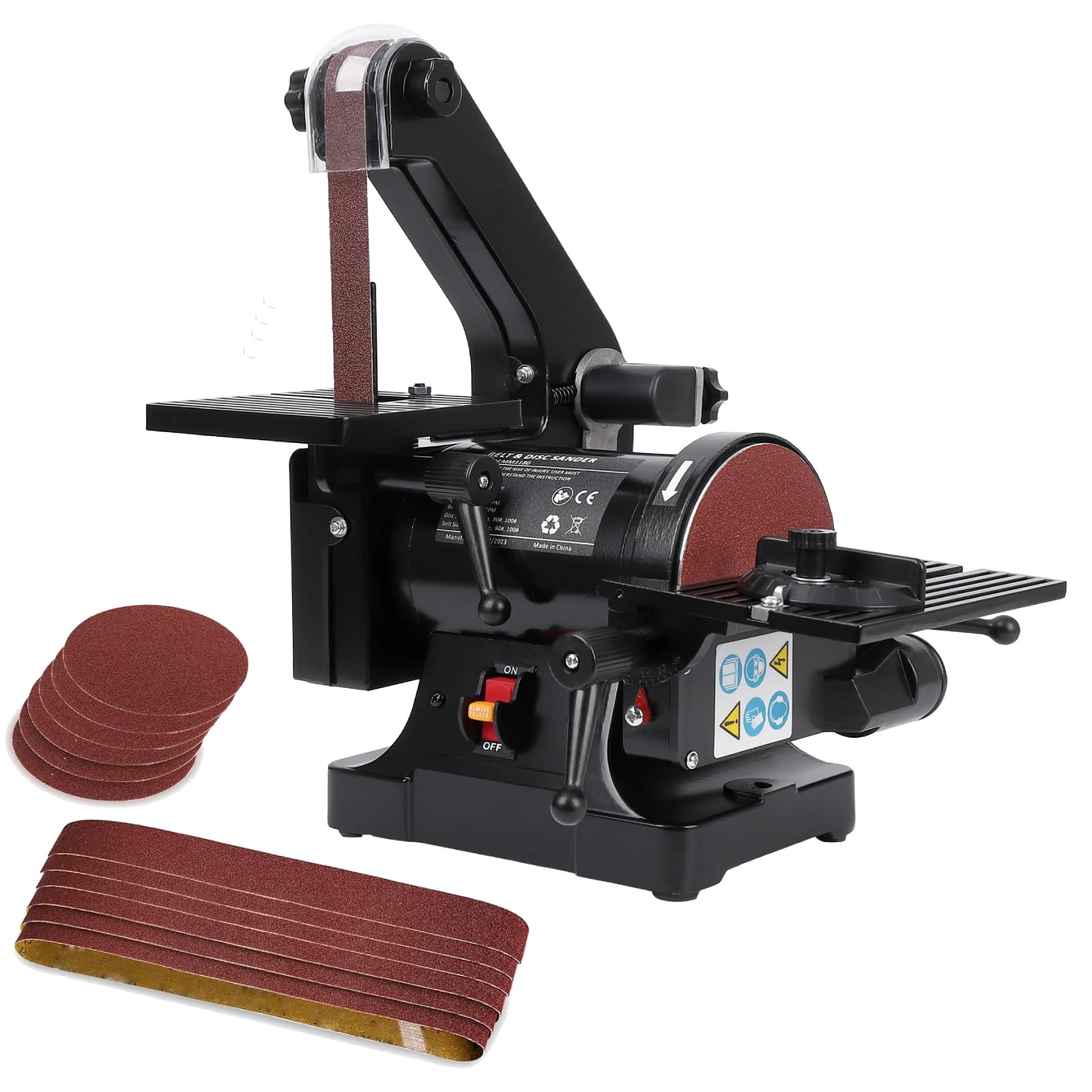 1 x 30 Inch Belt Sander with 5 Inch Disc Sander - 2.1A Powerful Bench Sander for Woodworking, Metal Polishing & DIY Projects (Includes 8 x 80 Grit & 4 x 100 Grit Sandpaper) - Perfect for Home Workshops, Furniture Making & Crafting