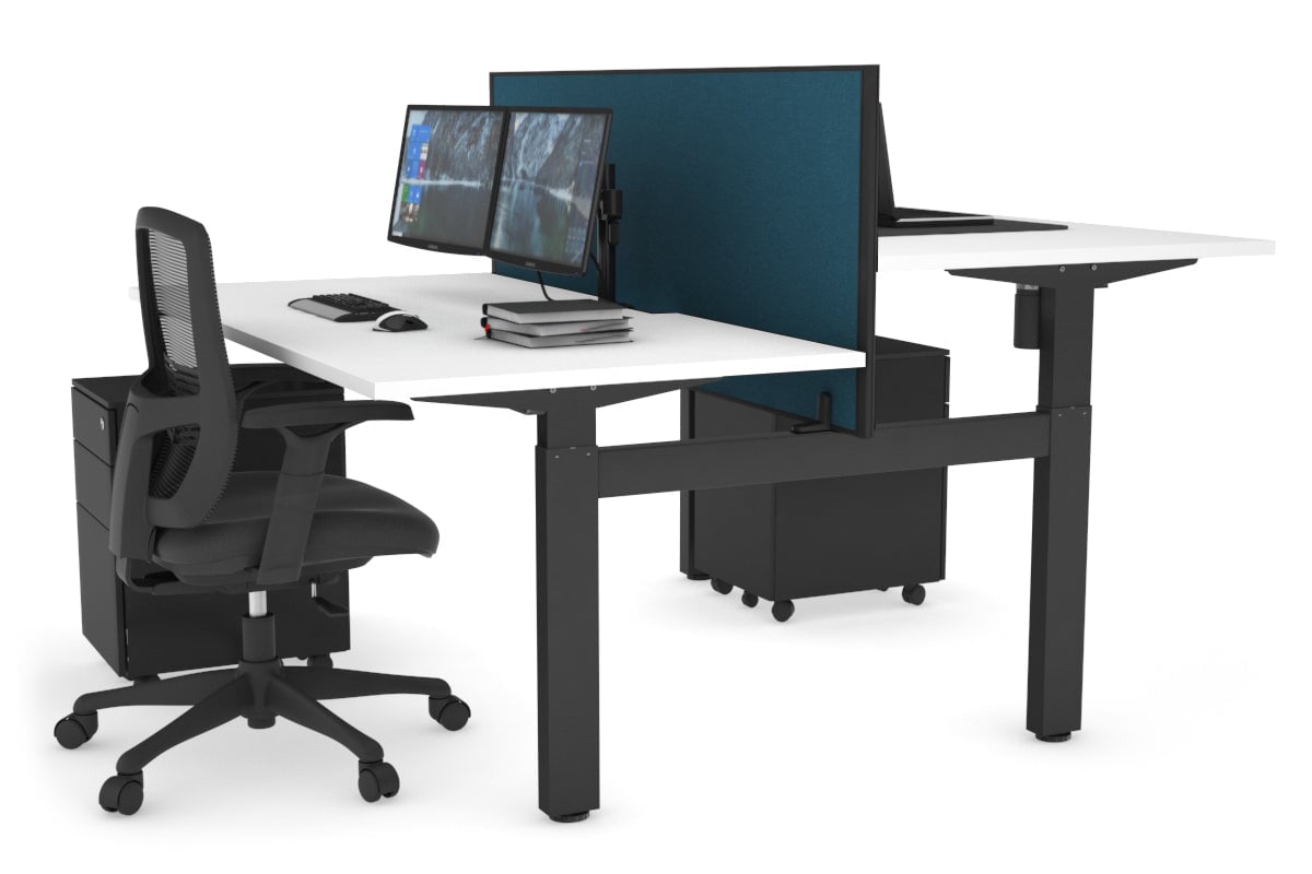 Adjustable Height 2-Person H Bench Workstation with Black Frame - 1600L x 800W with Cable Management | Perfect for Office, Home Workspace & Collaborative Environments