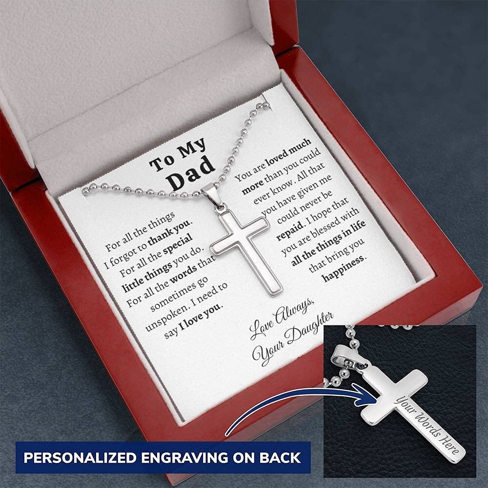 Personalized Cross Necklace for Dad - Handmade Father's Day Gift from Daughter | Custom Engraved Jewelry for Birthday & Appreciation