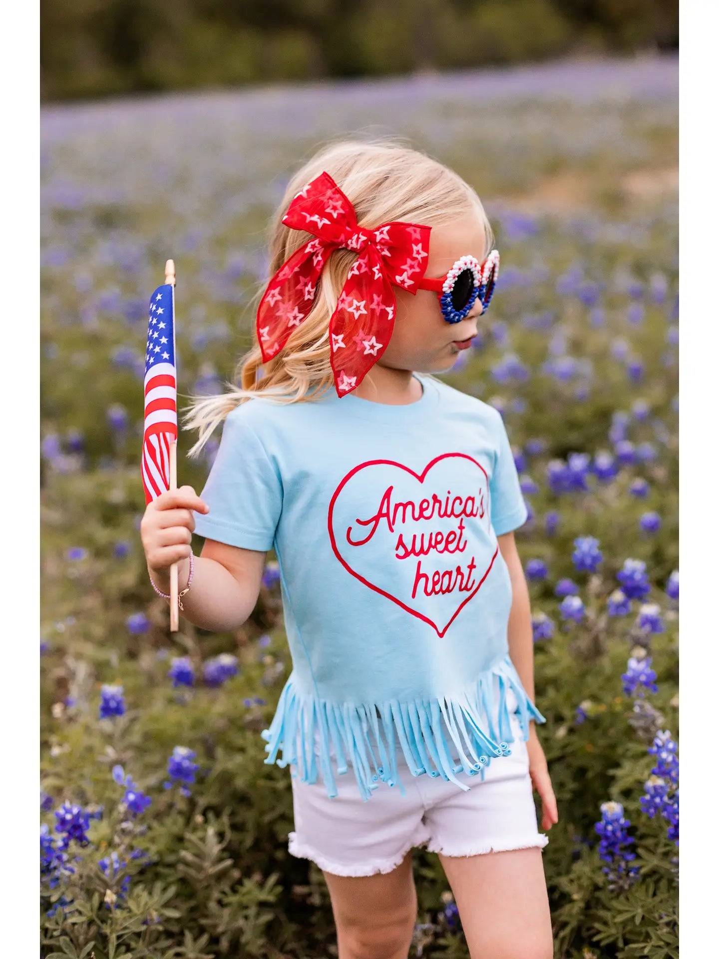 Americas Sweetheart Fringe Tee - Vintage Inspired Women's T-Shirt with Bohemian Fringe Detail | Perfect for Music Festivals, Beach Outings & Casual Boho Style