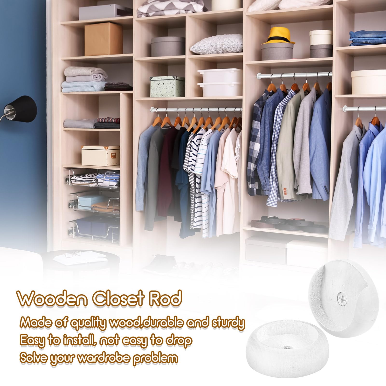 Yookeer 4 Pack White Wooden Closet Rod Holders - 1-3/8