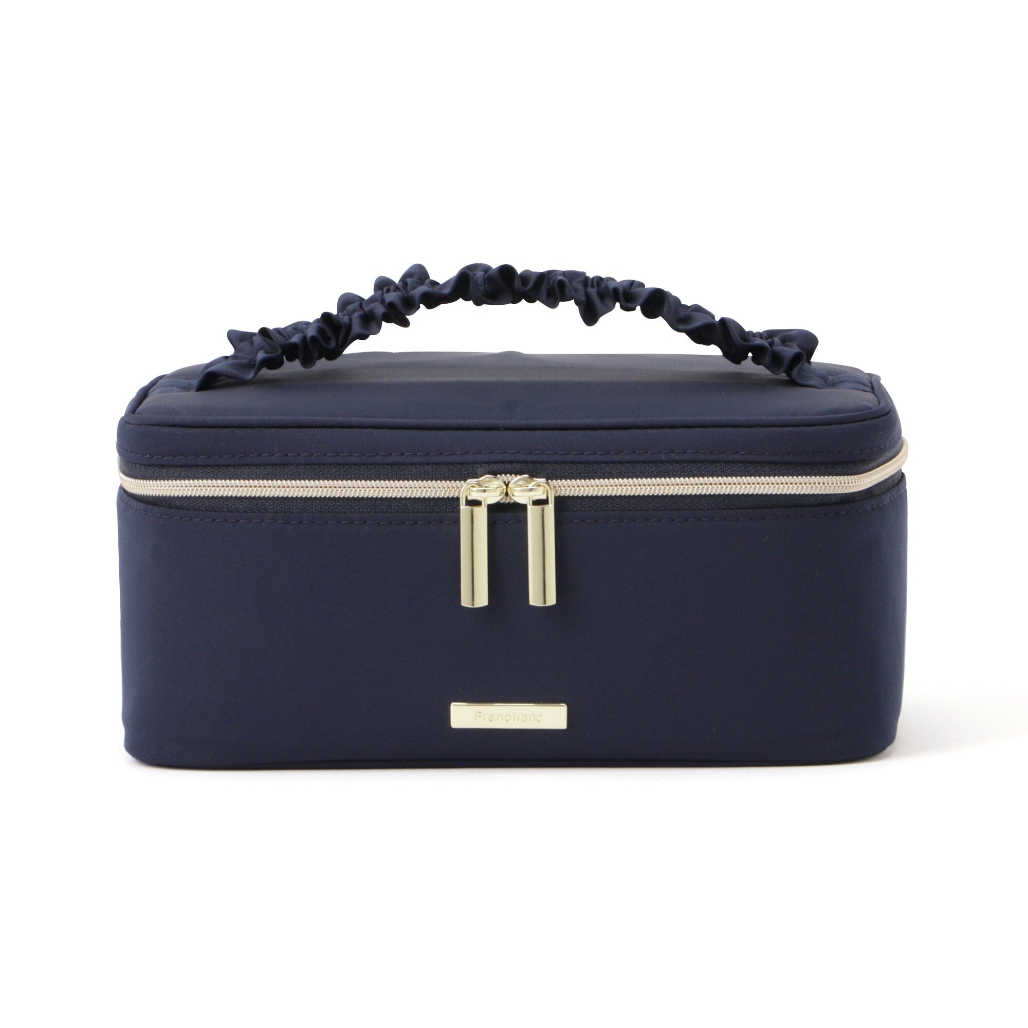 Frilled Vanity Pouch - Navy Blue Makeup Bag for Travel & Daily Use | Compact Cosmetic Organizer with Elegant Lace Trim
