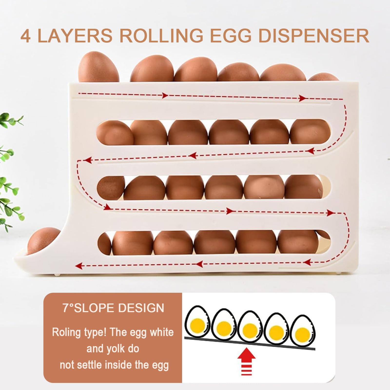 4-Tier Auto Rolling Fridge Egg Organizer - Space Saving Refrigerator Egg Holder & Dispenser - Yellow - Perfect for Kitchen Organization & Easy Breakfast Prep