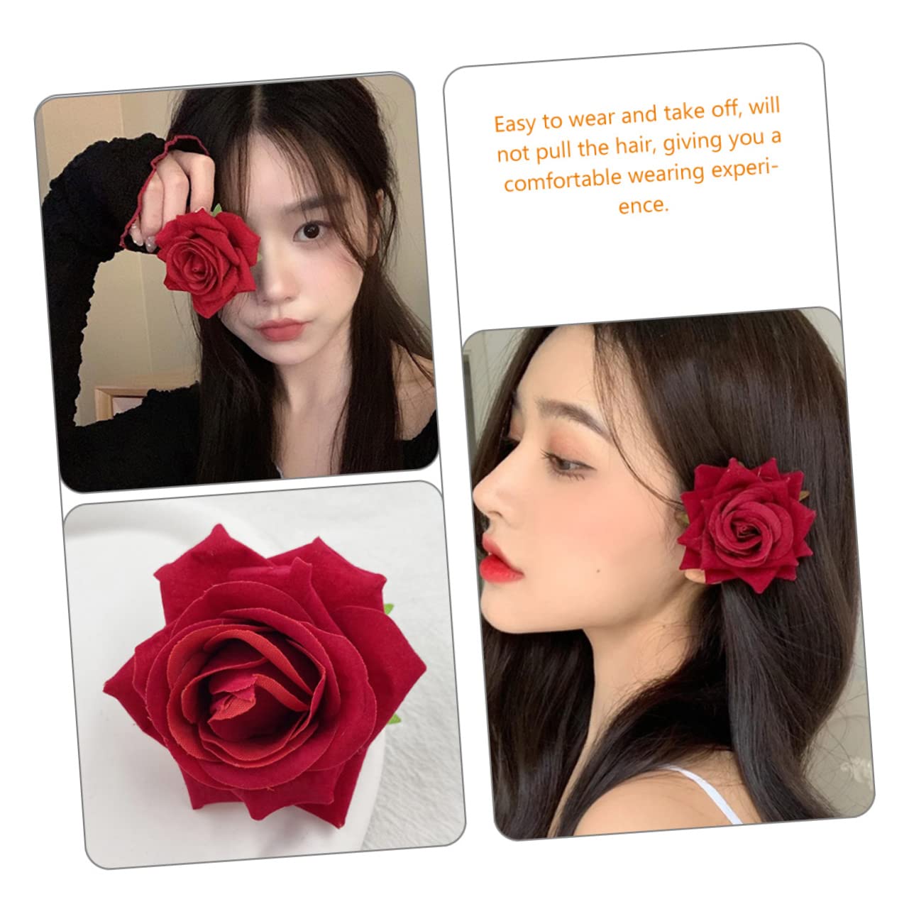 Beaupretty 6 Pcs Rose Hair Clips for Women - Floral Barrettes, Rose Hairpins, Simulated Fabric Flower Hair Clips, Wedding Bridal Accessories, Girls Tiaras & Bang Clips (Red) - Perfect for Weddings, Parties, Prom & Everyday Styling
