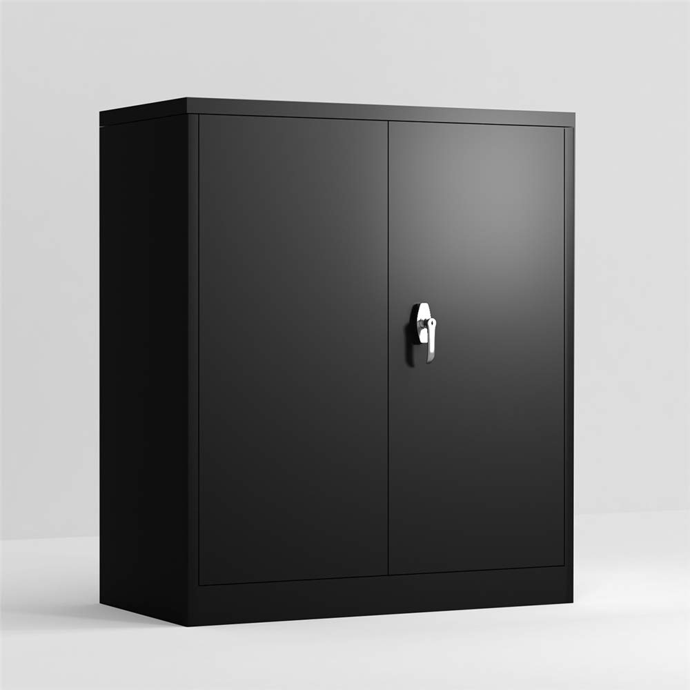 Black Steel Storage Cabinet - 2 Door Vertical File Cabinet with Adjustable Shelves, 41 Inch Height - Perfect for Office Organization & Home Document Storage