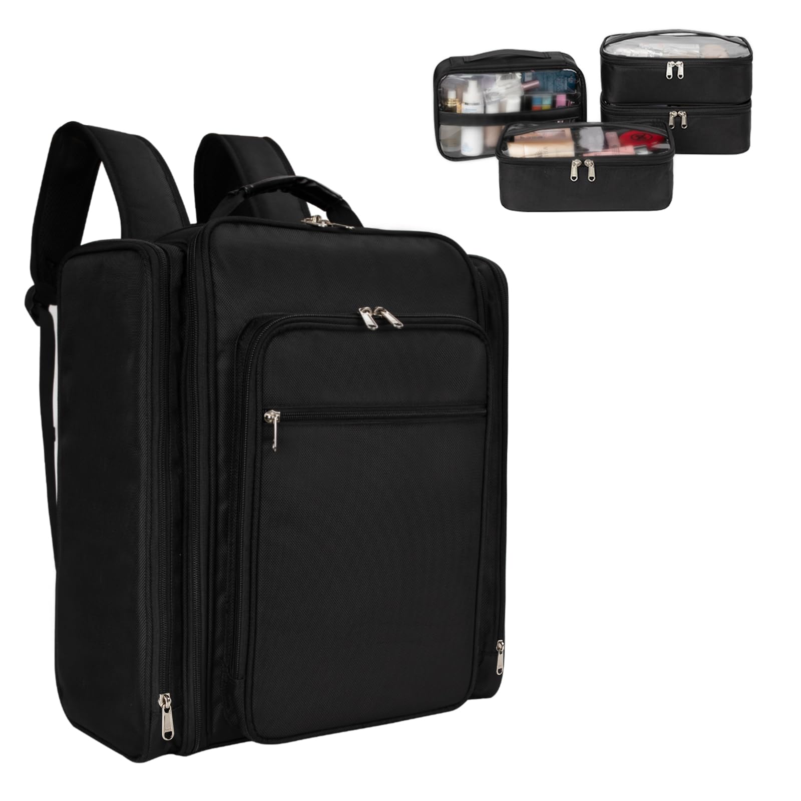 Professional Extra Large Makeup Backpack - Travel Cosmetic Train Case Organizer with 4 Removable Bags for Makeup Artists | Perfect for Salon, Bridal & On-Site Makeup Services