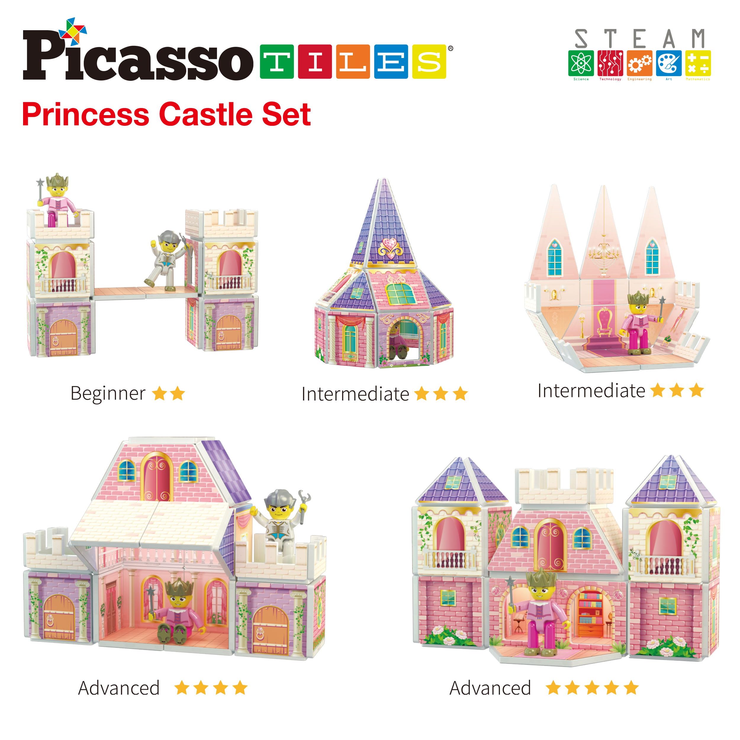 PicassoTiles Magnetic Building Blocks - Princess Castle Theme with 2 Action Figures, Double-Sided STEM Learning Toy for Kids Ages 3+ | Creative Construction, Fantasy Play & Educational Development (PTQ04) - Perfect for Birthday Gifts, Classroom Activities & Imaginative Playtime