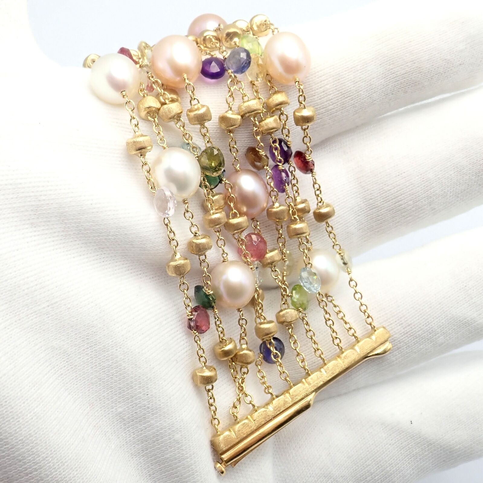 Marco Bicego 18k Yellow Gold Pearl Bracelet with Multicolor Gemstones - Elegant Jewelry for Women, Perfect for Weddings, Parties & Special Occasions