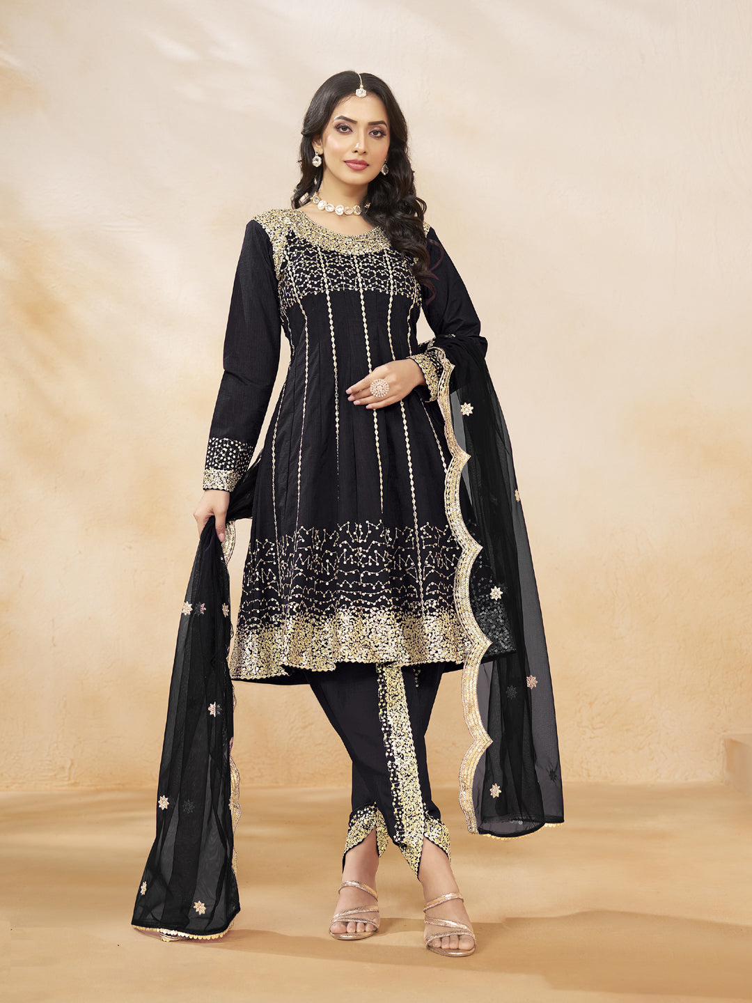 Elegant Black Designer Heavy Semi Stitched Patiyala Dress with Sequins Embroidery - Perfect for Weddings, Parties & Special Occasions