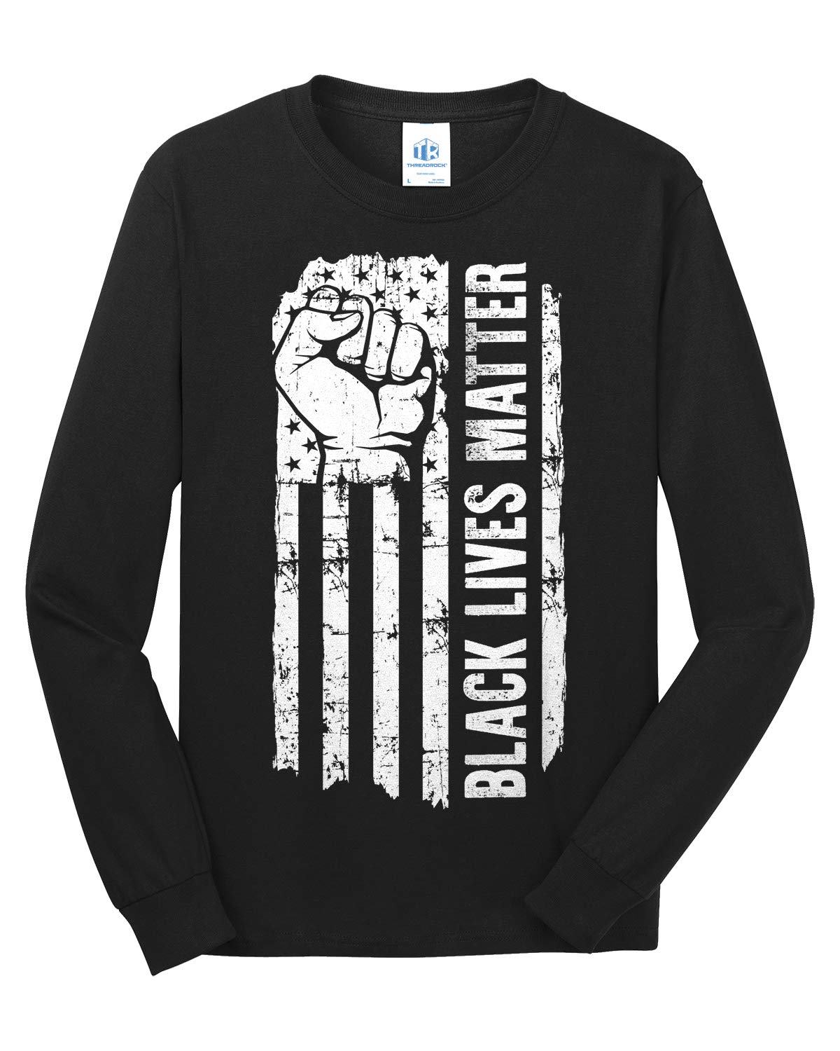 Threadrock Men's Black Lives Matter American Flag Graphic Long Sleeve T-Shirt | Patriotic Civil Rights Tee for Protests & Awareness Events