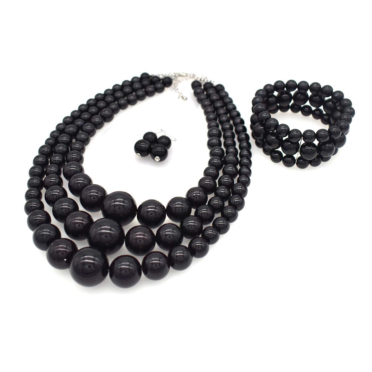 JNF Faux Pearl Statement Necklace for Women - Chunky Large Pearl Necklace & Earrings Set - Elegant Costume Jewelry for Parties, Weddings & Special Occasions