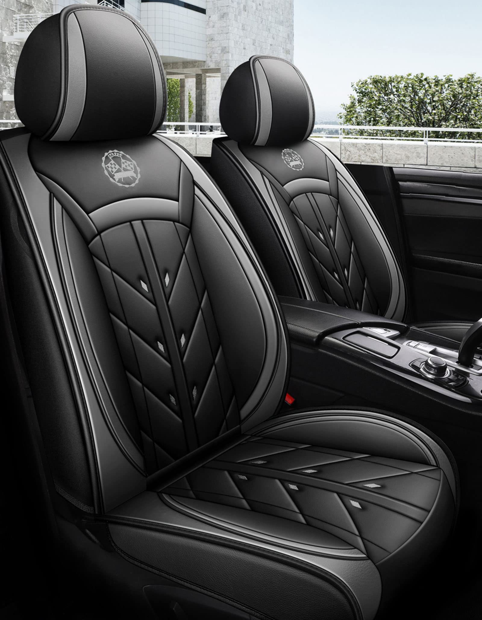 **Universal PU Leather Car Seat Covers Full Set - 5-Seat Front & Rear Cushions with Pillows for SUV, Truck, Van - All-Weather Protection & Comfort for Road Trips, Commuting & Family Travel**