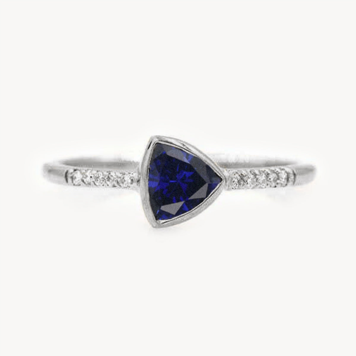Exquisite Trillion Cut Sapphire and Diamond Ring in 14K White Gold - Perfect for Engagement, Anniversary & Special Occasions