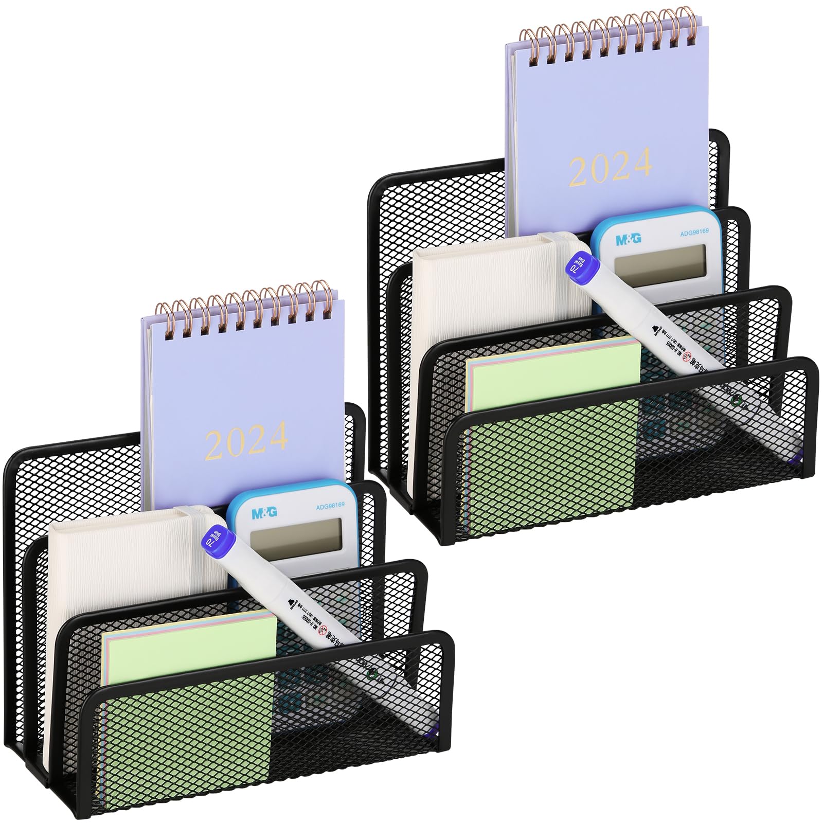2-Pack Black Metal Mesh Desk Mail Organizer - Small File Holder for Letters, Bills, Documents, Folders & Paper - Perfect for Office, Home & School Desktop Organization
