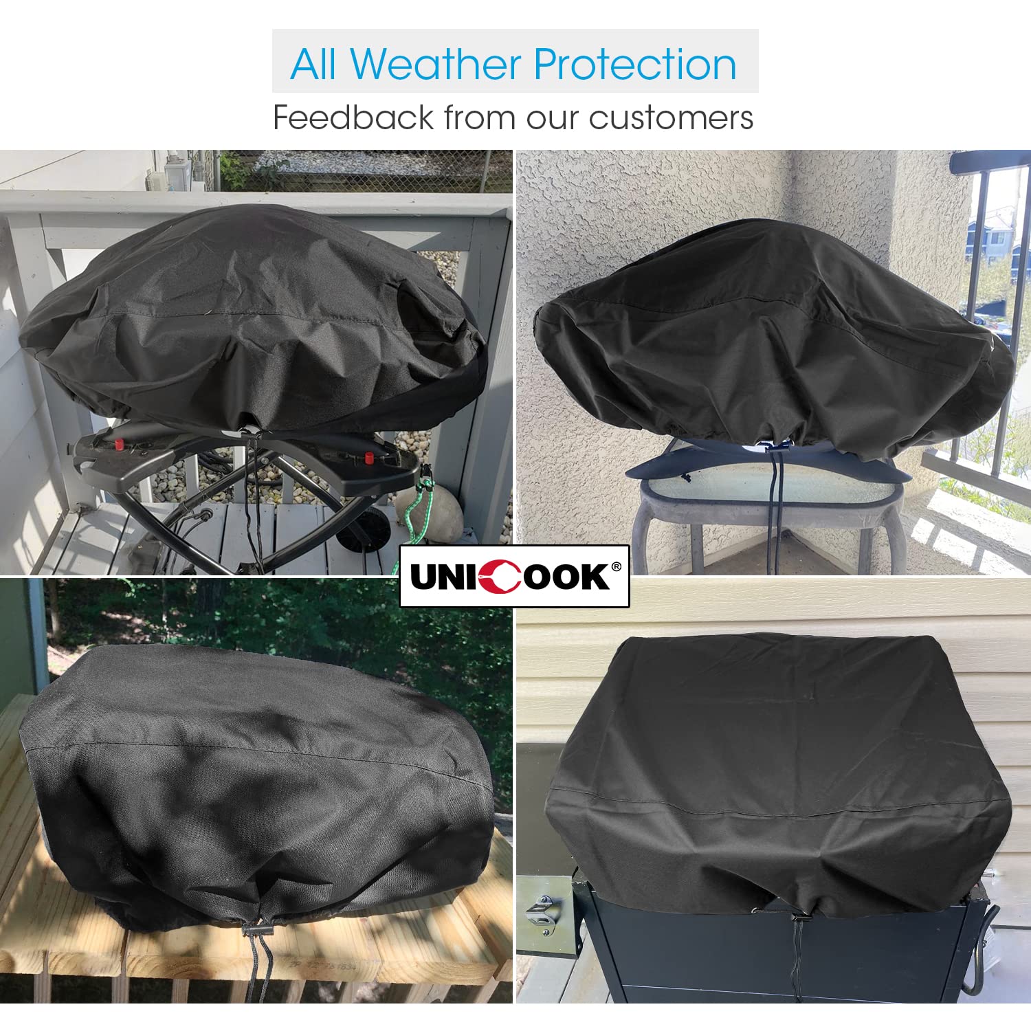 Unicook Waterproof Portable Grill Cover for Weber Q2000, Q200 Series & Baby Q Gas Grills | Heavy-Duty All-Weather Protection | Fits Better Than Weber 7111 | Black | Perfect for Backyard BBQs, Camping & Outdoor Cooking