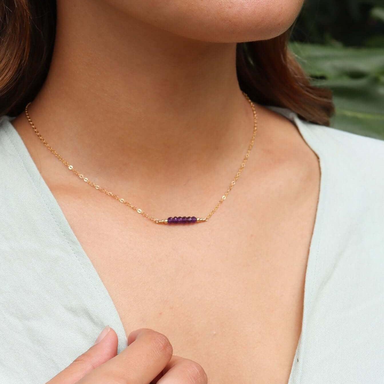 Sparkling Purple Amethyst Faceted Bead Bar Necklace for Women - Elegant Crystal Jewelry Gift for Birthday, Anniversary & Special Occasions | Boho Chic Layering Necklace for Everyday Wear