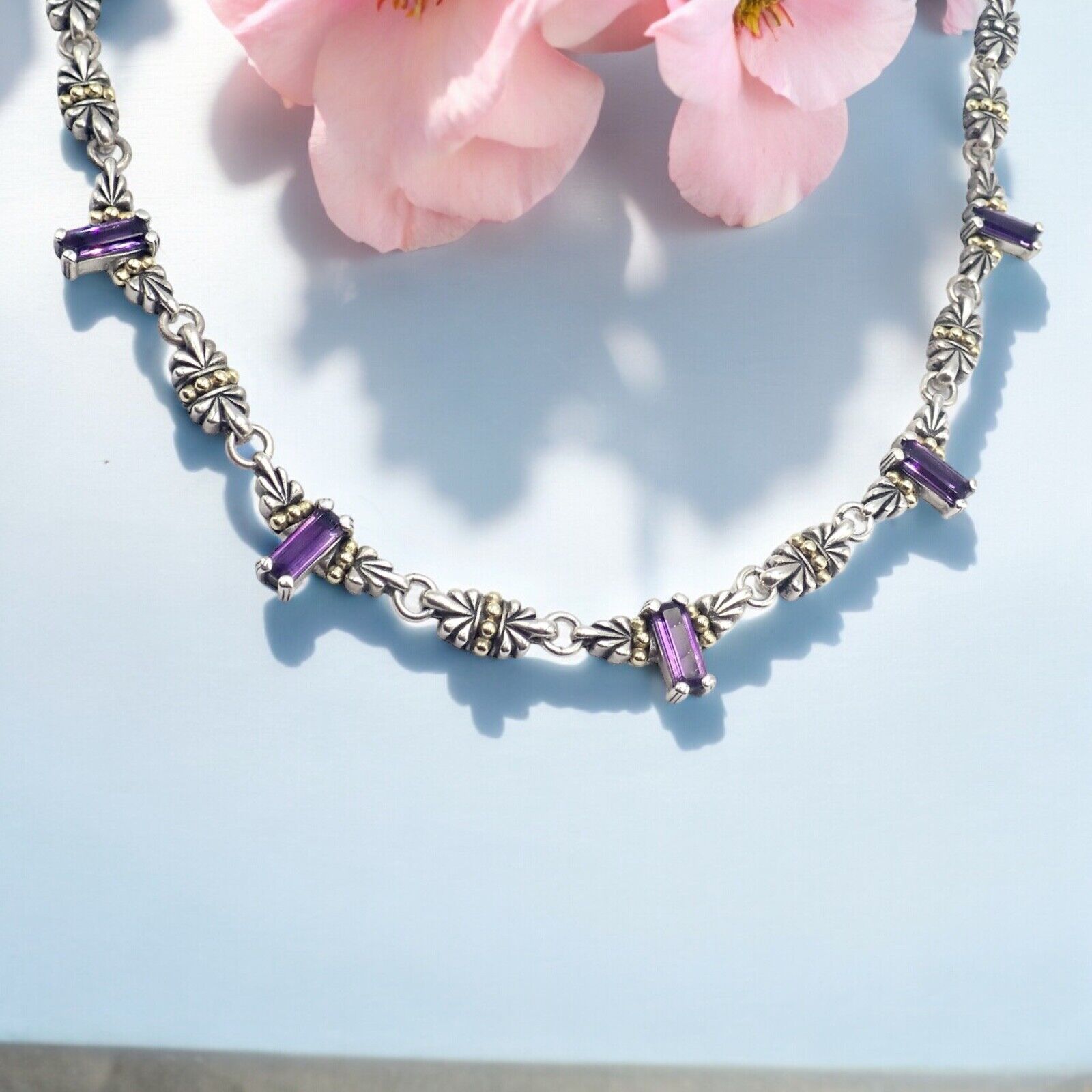 Authentic Lagos Caviar Silver & 18k Yellow Gold Amethyst Necklace | Elegant Jewelry for Women | Perfect for Weddings, Parties & Special Occasions
