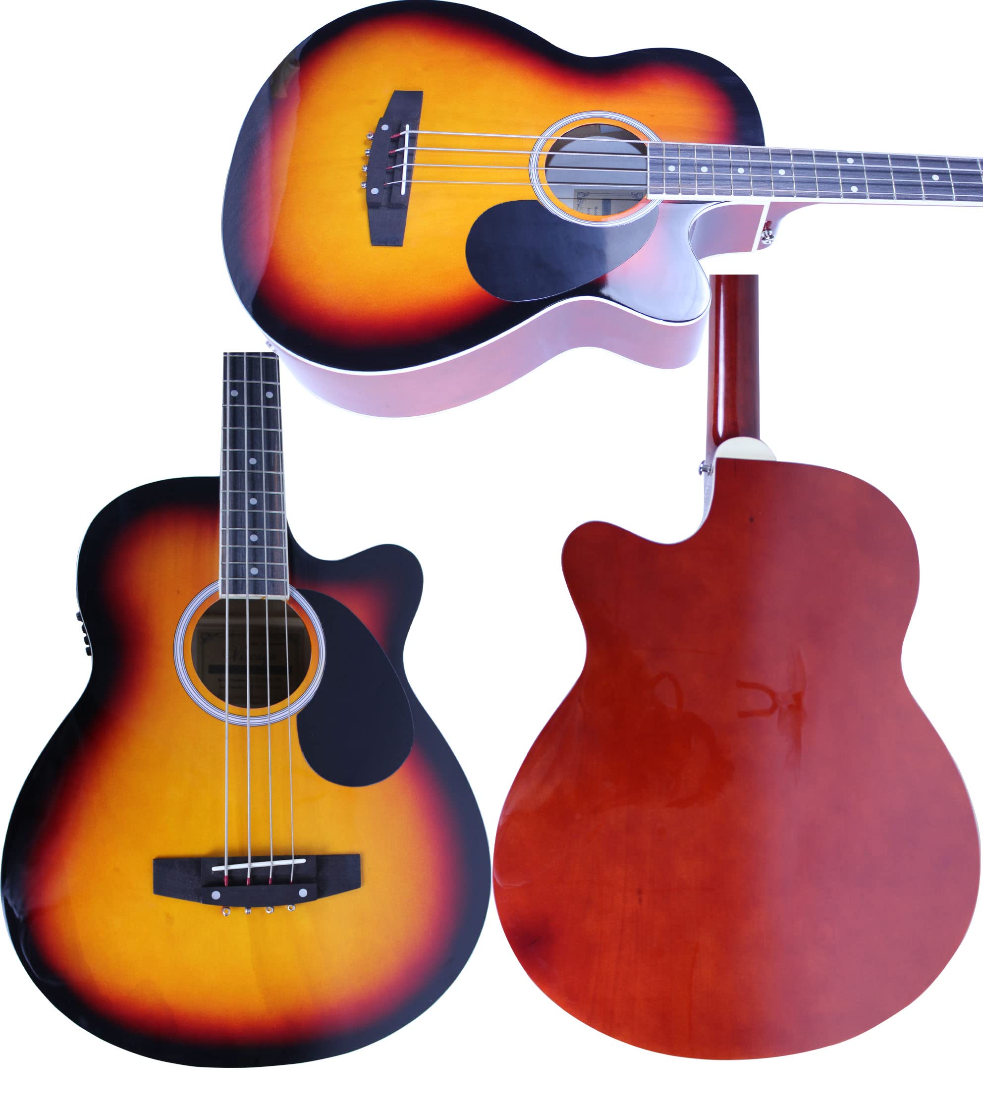 YMC 4-String Cutaway Acoustic-Electric Bass Guitar with 4-Band EQ, Adjustable Truss Rod, Gig Bag, Strap & Picks - Sunburst Finish | Perfect for Live Performances, Studio Recording & Practice Sessions