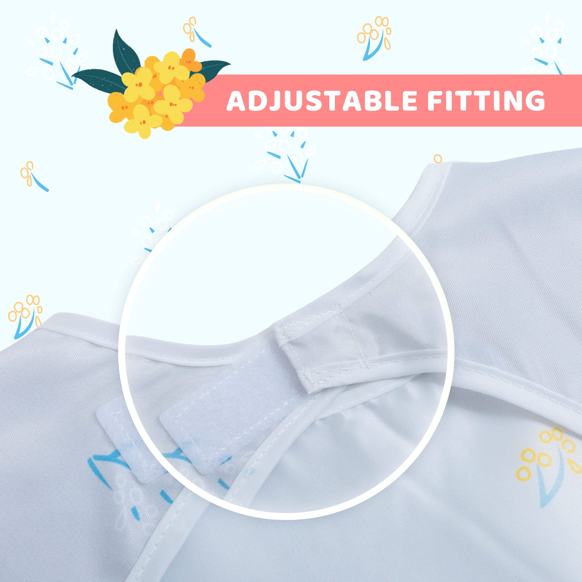 Waterproof Long Sleeve Baby Bib with Food Catcher - Toddler Weaning Coverall Set for 6-36 Months | Flower Pattern | Easy to Wipe Clean | Perfect for Messy Meals & Self-Feeding Practice