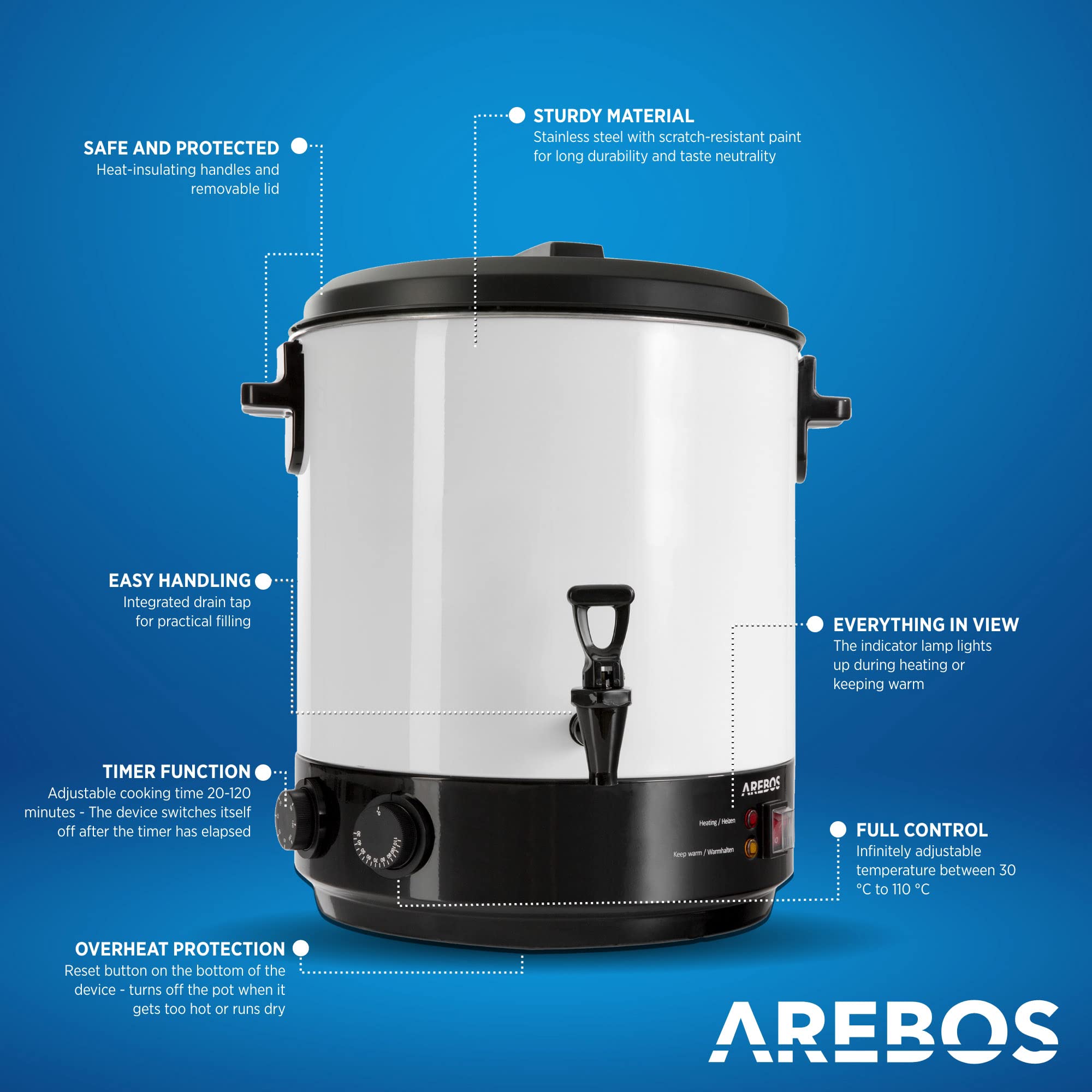 Arebos Electric Water Bath Canner with Thermostat & Timer - 7.4 Gallon (28L) 1800W Home Food Preserver for Canning Jars, Pickling, Jam Making & More - Perfect for Homemade Preserves, Sauces & DIY Gifts