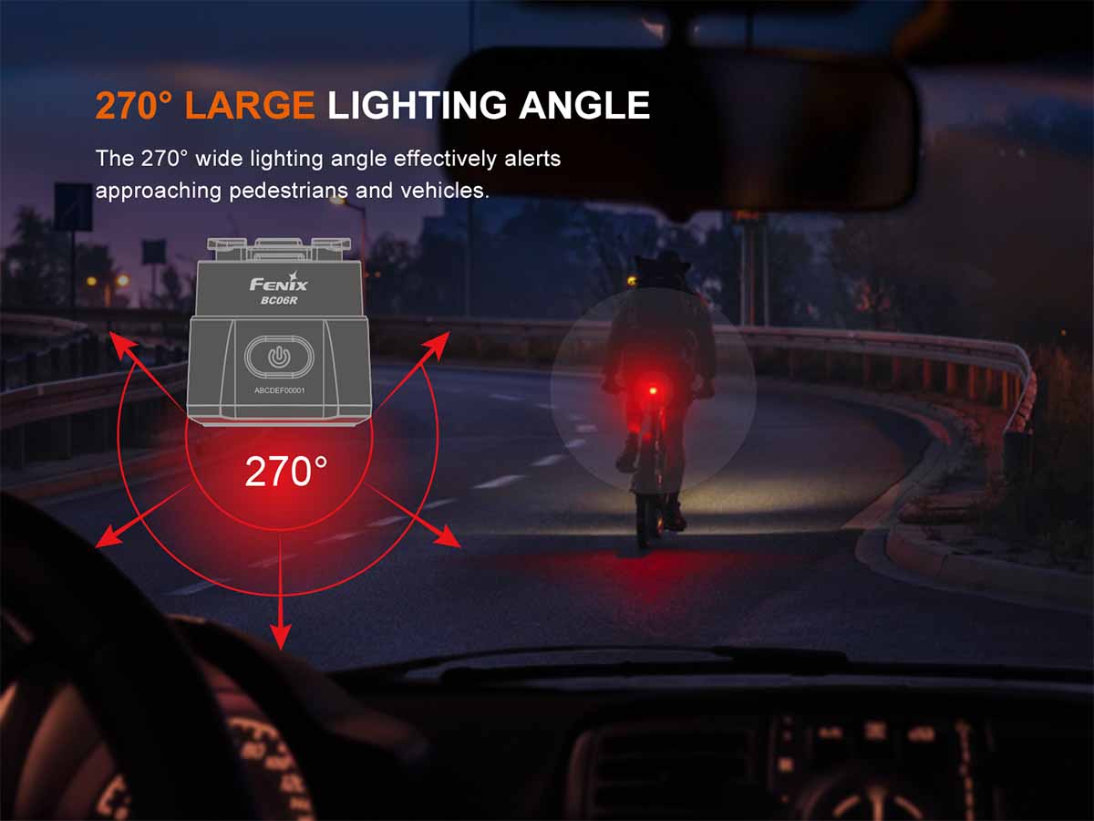 Fenix BC06R USB Rechargeable Bike Tail Light - 300 Lumens, 5 Lighting Modes, IP66 Waterproof for Cycling Safety at Night & Commuting