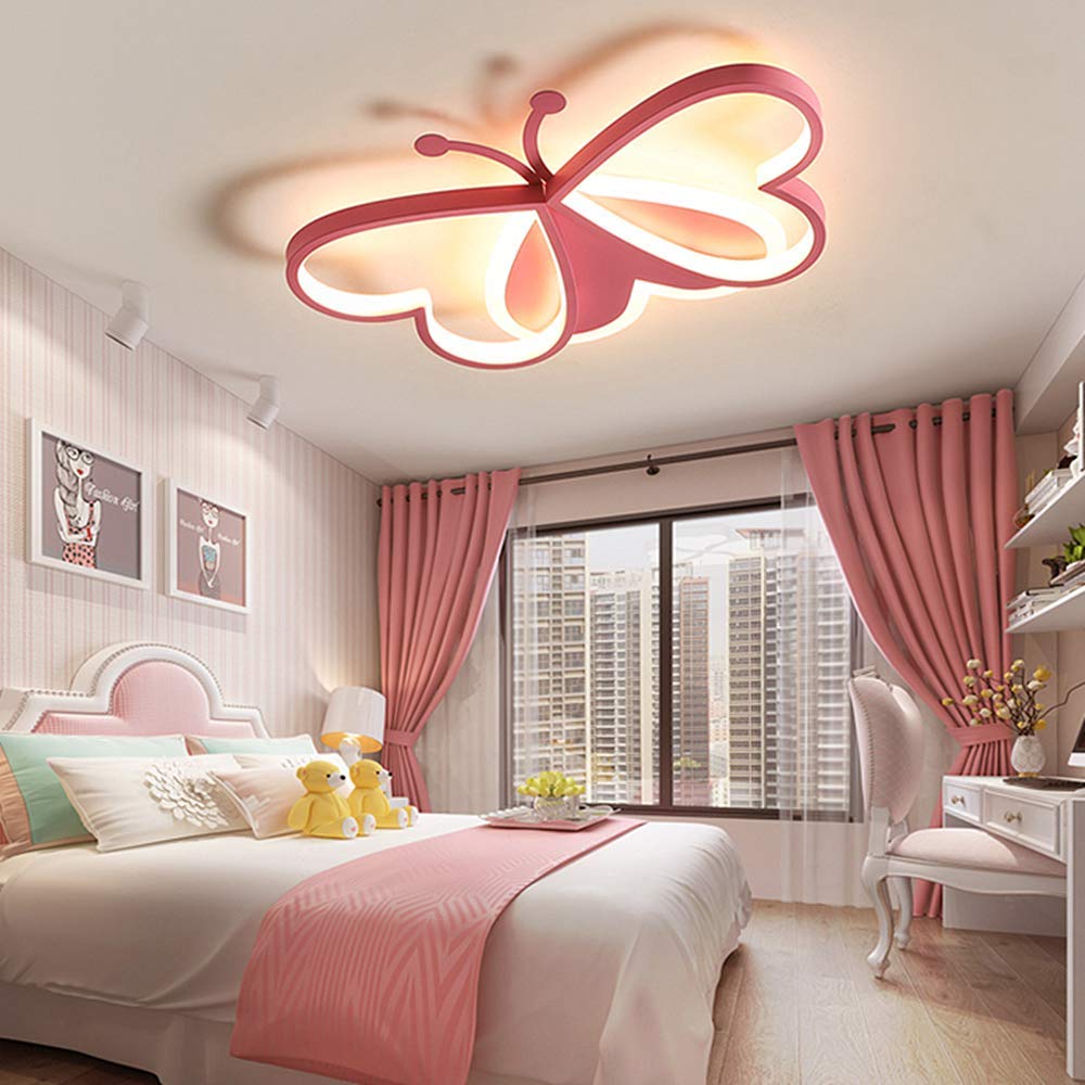 LAKIQ Lovely Butterfly Dimmable LED Flush Mount Ceiling Light - Modern Remote Control LED Ceiling Lamp for Kids Room, Bedroom & Living Room (Pink, Stepless Dimming) | Nursery Decor, Girls Room Lighting, Home Interior Design