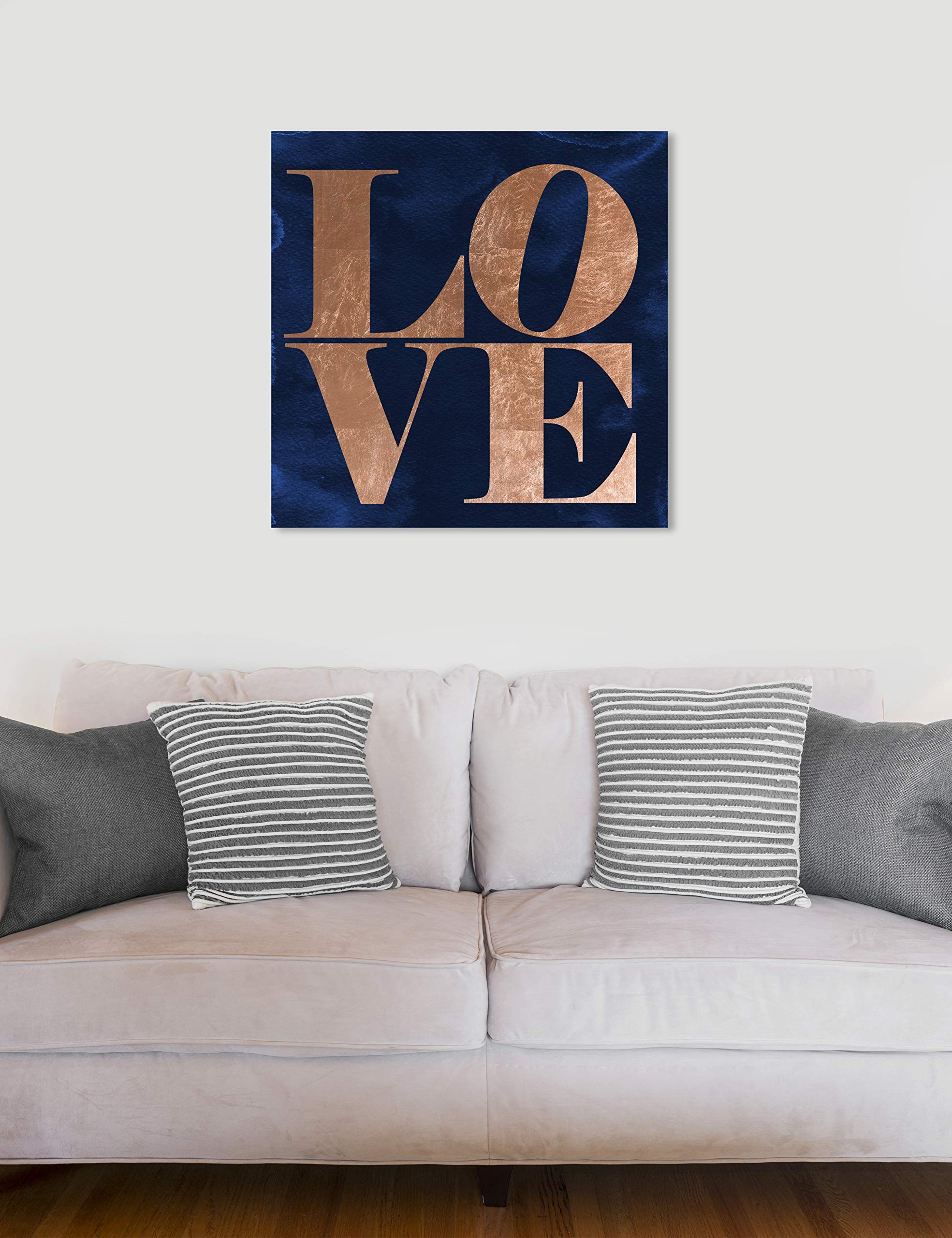 Oliver Gal Artist Co. 'Solid Gold Copper' Typography Wall Art Canvas Print - 30x30 Inches, Blue Home Decor for Living Room, Bedroom & Office