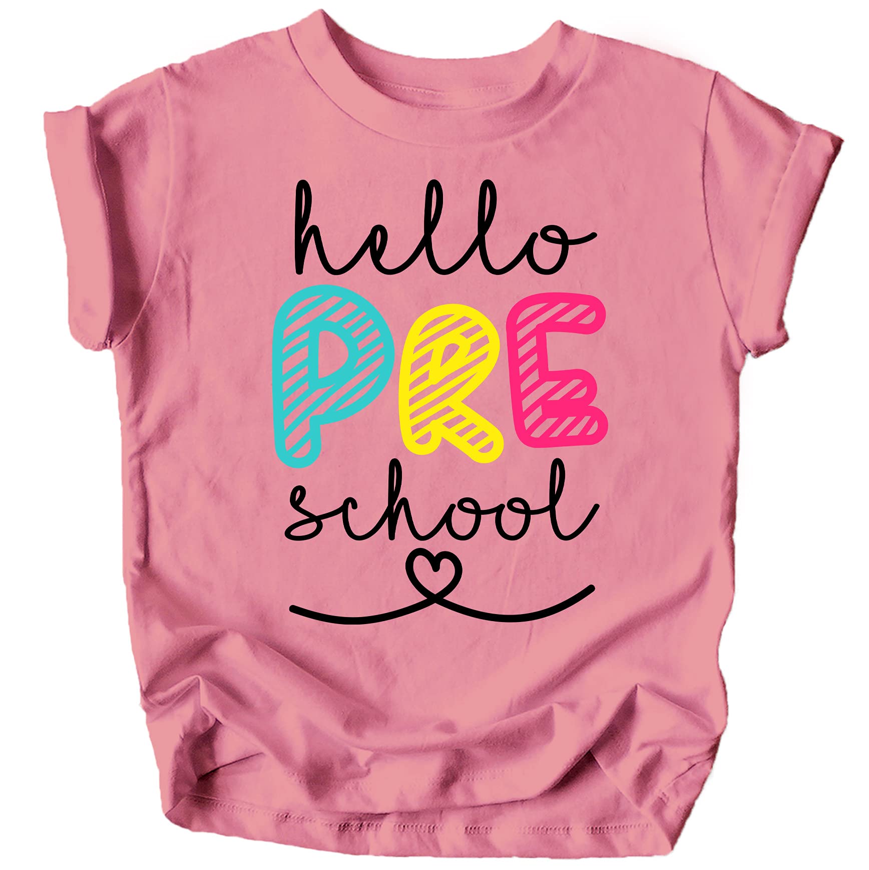 Olive Loves Apple Hello Preschool First Day of School T-Shirt - Cute Back to School Gift for Kids & Toddlers - Perfect for Preschool Graduation, Class Photos & School Events