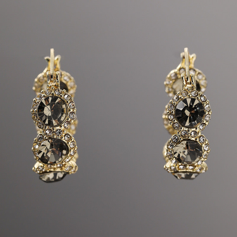 Sparkly Black Crystal Hoop Earrings for Women | 14K Gold Plated Fashion Jewelry Gift | Perfect for Parties, Weddings & Evening Events (Style A7487)