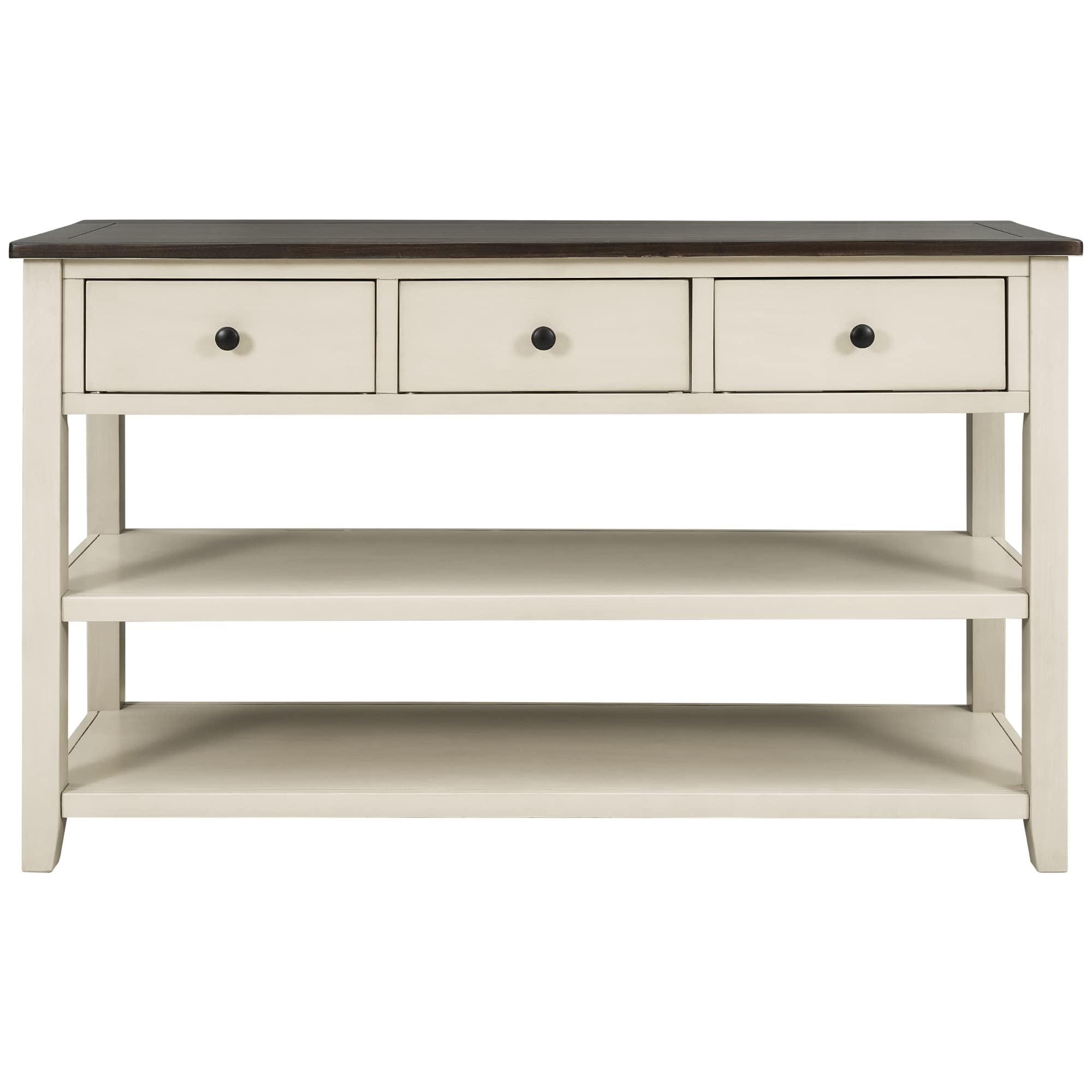 50 Inch Rustic Console Table with 3 Drawers & 2-Tier Open Shelf - Entryway Sofa Table for Living Room, Hallway - Beige Wooden Storage Solution for Home Decor