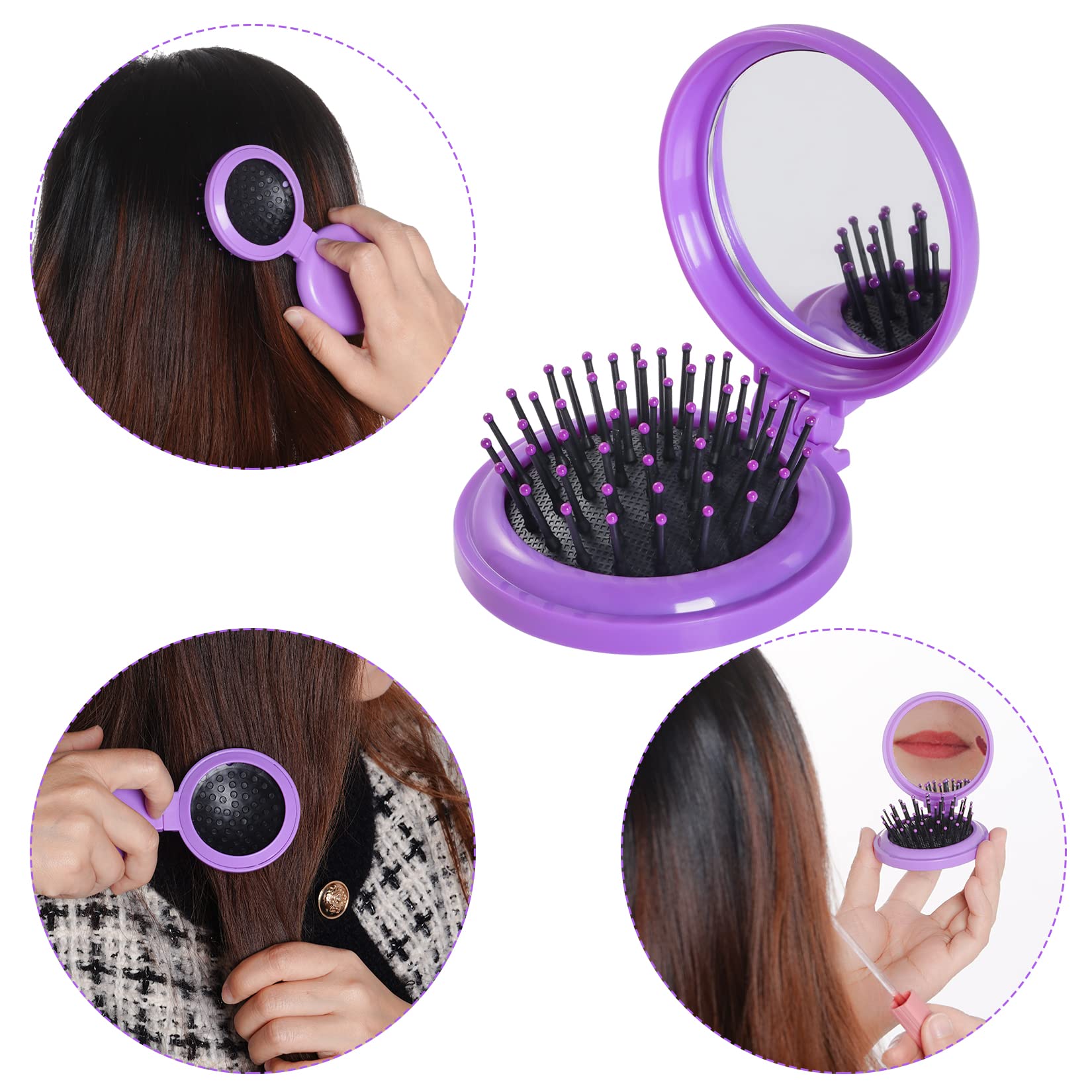 2pcs Portable Folding Hair Brush with Mirror for Travel - Compact for Wet/Dry Hair, Perfect for Women & Girls On-the-Go
