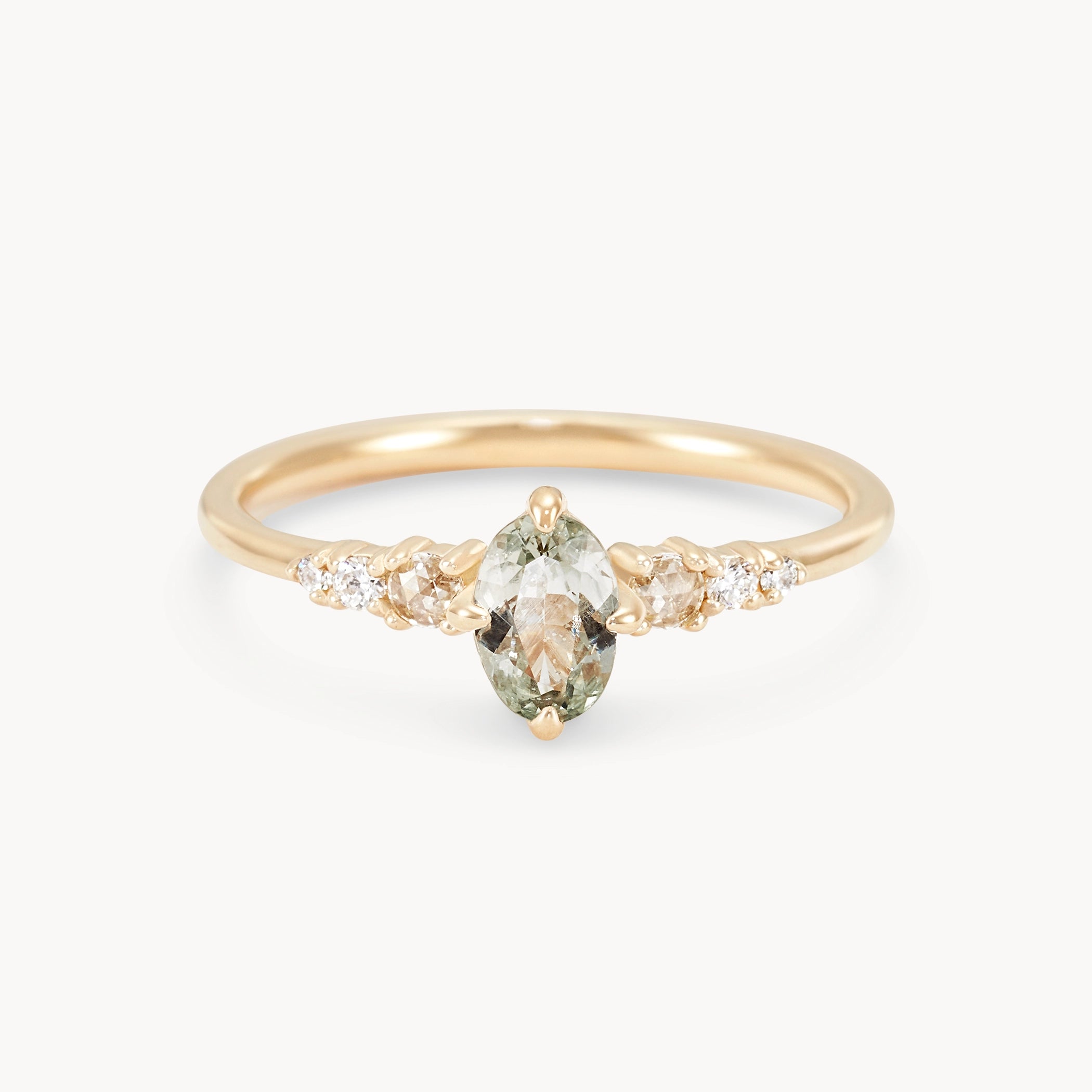 Destiny’s Glow Unique 14K Yellow Gold Oval Cloud Blue Sapphire & White Diamond Ring – Perfect for Engagement, Anniversary & Special Occasions