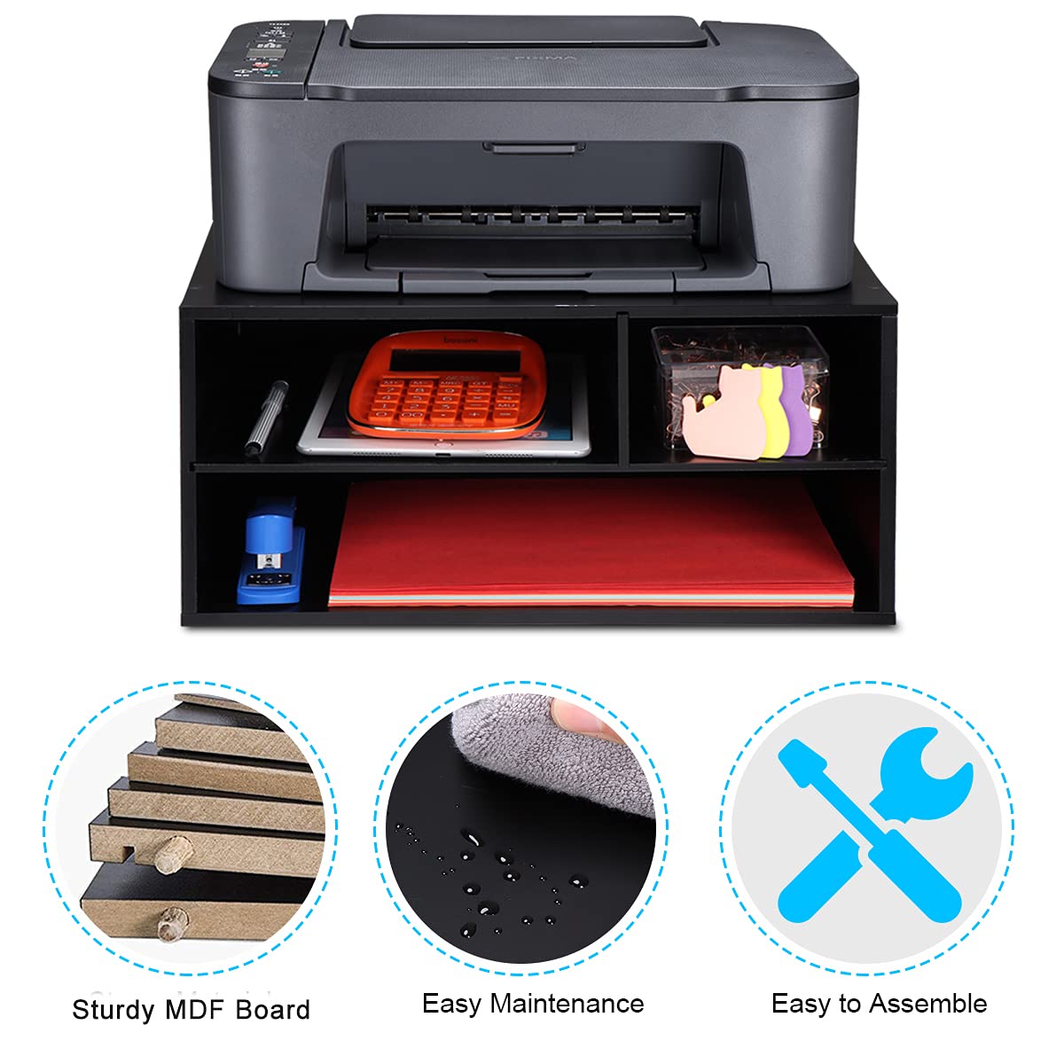 EMERIT Wooden Printer Stand with Storage - 2-Tier Desk Organizer for Home & Office, Printer Riser - Perfect for Organizing Paper, Supplies & Small Electronics on Your Workspace