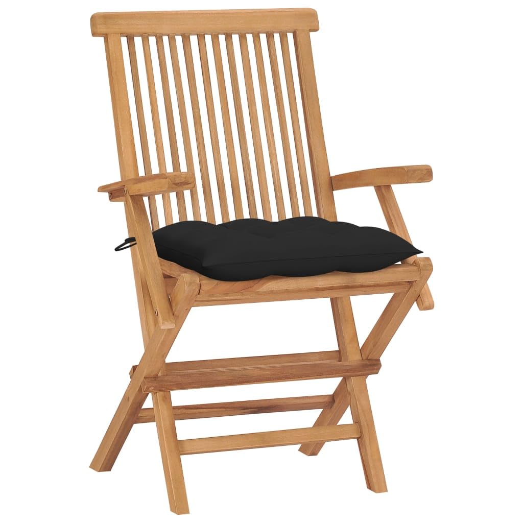 vidaXL 4-Piece Solid Teak Wood Patio Chair Set with Black Cushions - Outdoor Garden Furniture for Balcony, Backyard, Terrace, Dining & Lounge Seating - Weather-Resistant & Durable for Year-Round Use