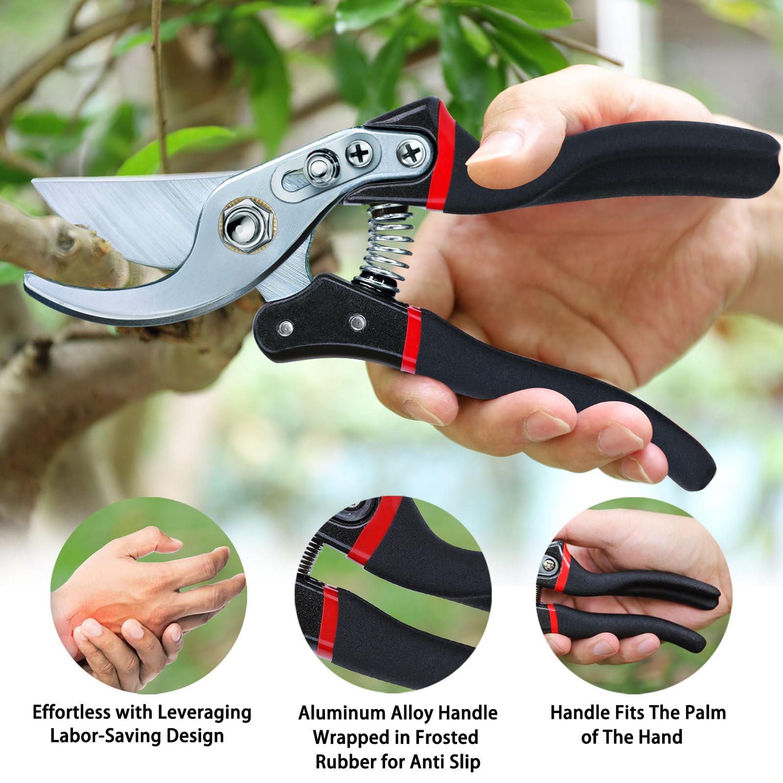 Premium Kynup Heavy Duty Pruning Shears for Gardening - Professional Hedge Clippers, Rose & Garden Cutting Shears, Ergonomic Hand Pruners (Red Black) - Perfect for Trimming Bushes, Shaping Hedges & Pruning Flowers