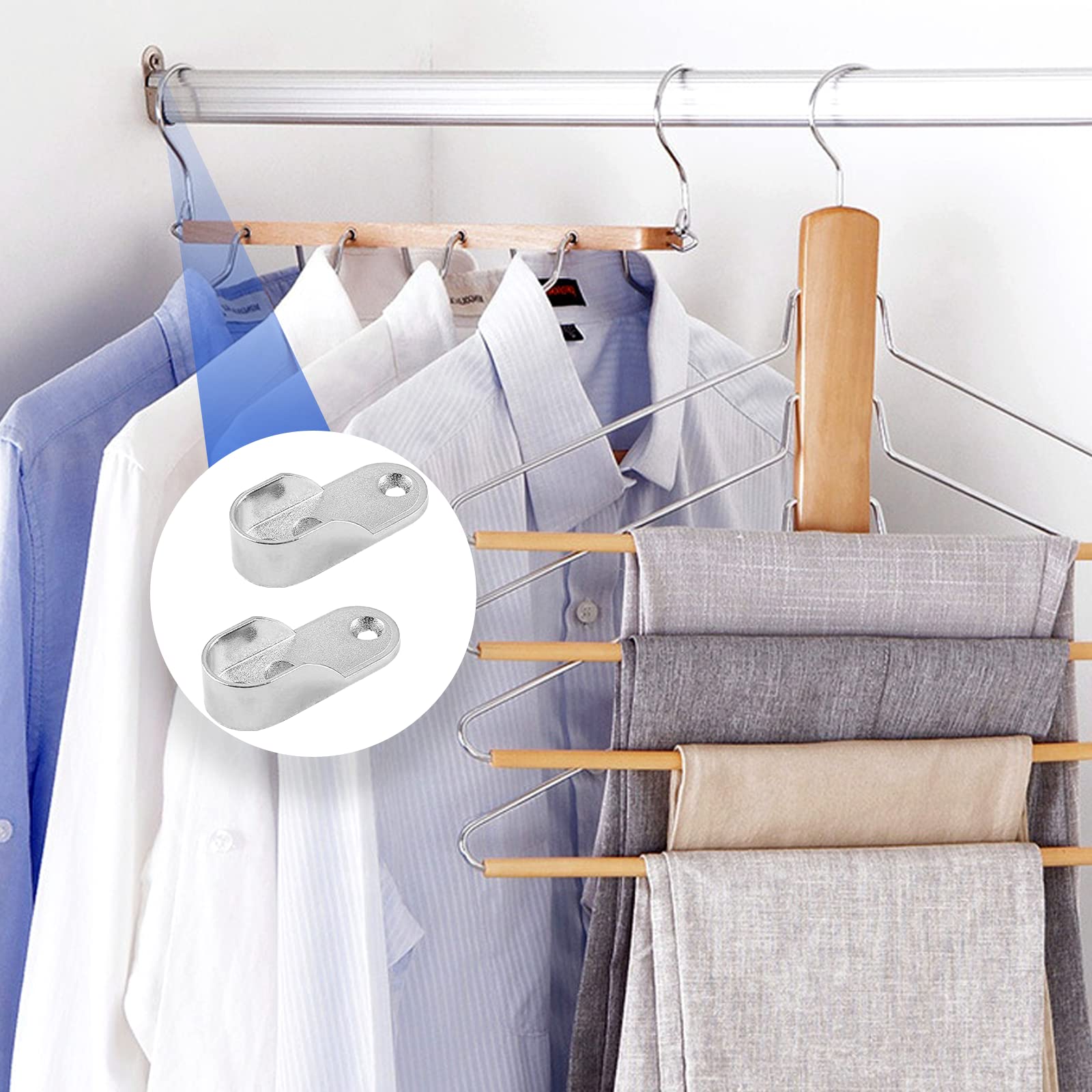 2 Pack Oval Closet Rod End Supports - Heavy Duty Zinc Alloy Wardrobe Brackets for 15x30mm Oval Rods with 3 Mounting Holes | Closet Organization, Clothes Rack Support for Bedroom & Walk-in Closet Storage Solutions