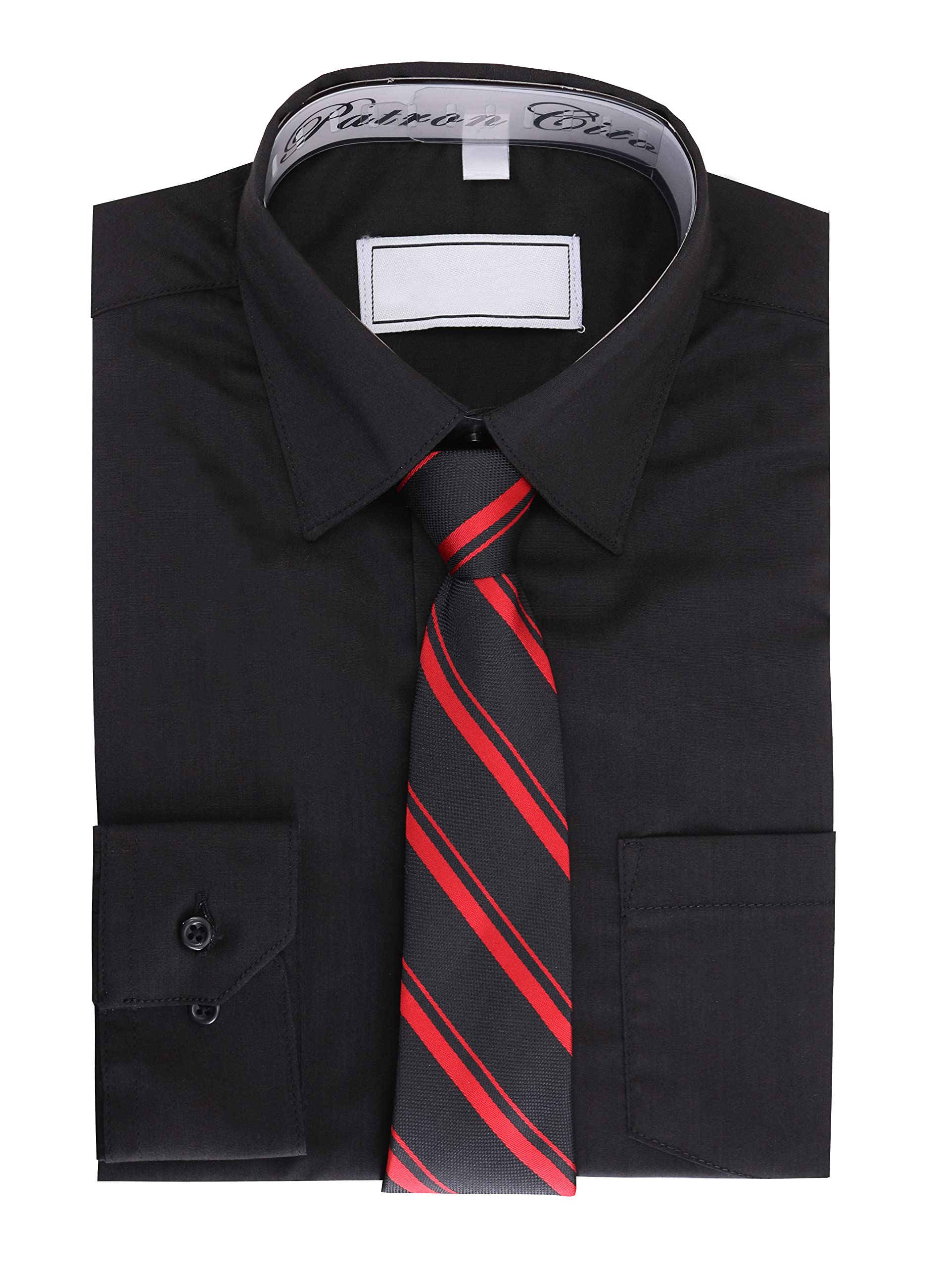 Boys' Cotton Blend Long Sleeve Button-Up Dress Shirt & Tie Set - Formal Wear for Kids, School Uniforms & Special Occasions