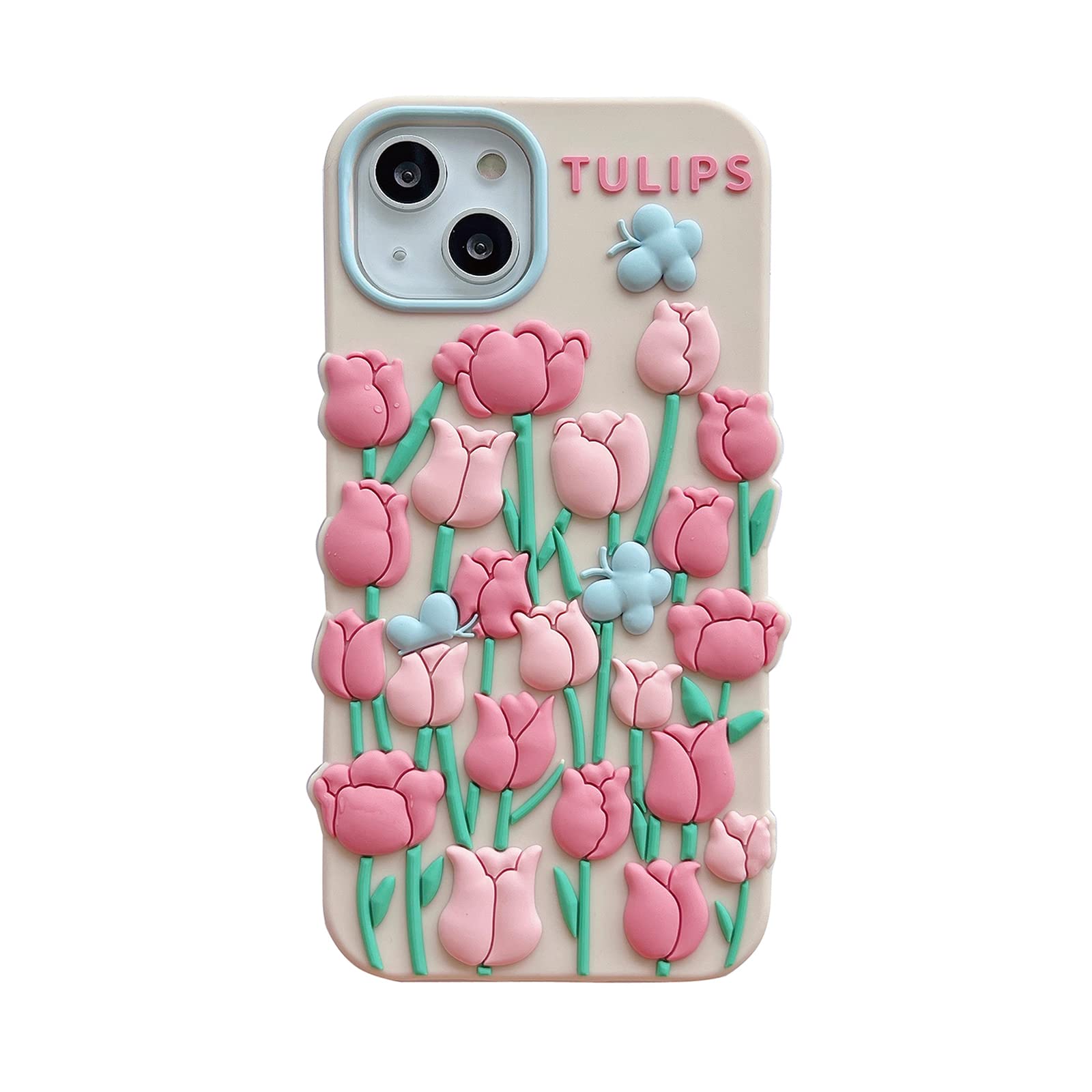 3D Tulip Flower Butterfly Cute Soft Silicone Shockproof iPhone 11 Pro Max Case with Lanyard - Kawaii Cartoon Phone Cover for Women, Perfect for Daily Use, Travel & Gift Giving