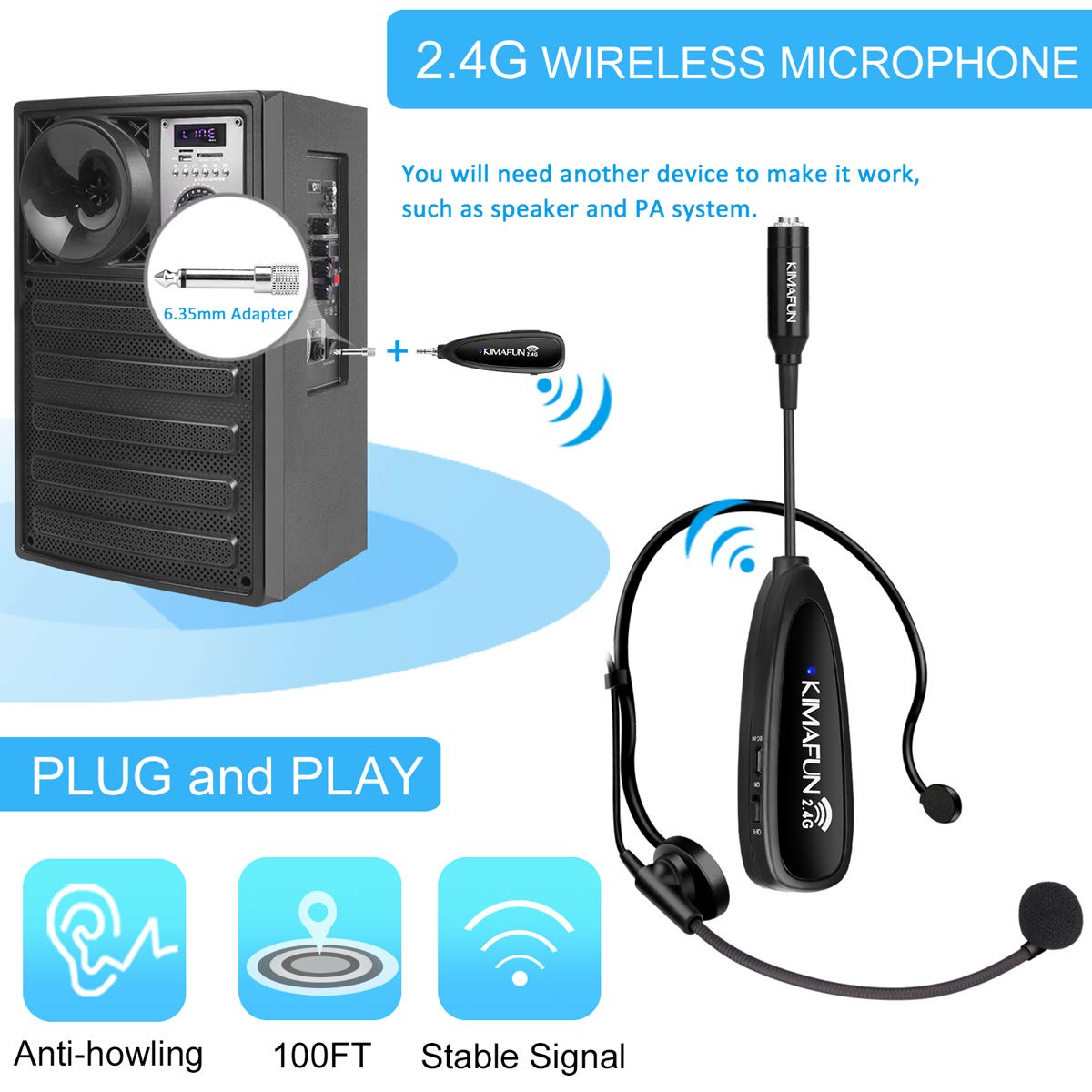 KIMAFUN 2.4G Wireless Microphone System - Dual Headset & Lavalier Lapel Mics for iPhone, Android, Laptop & Speaker | Perfect for Teaching, Recording, Vlogging, Broadcasting & Live Streaming (Model G102-3)