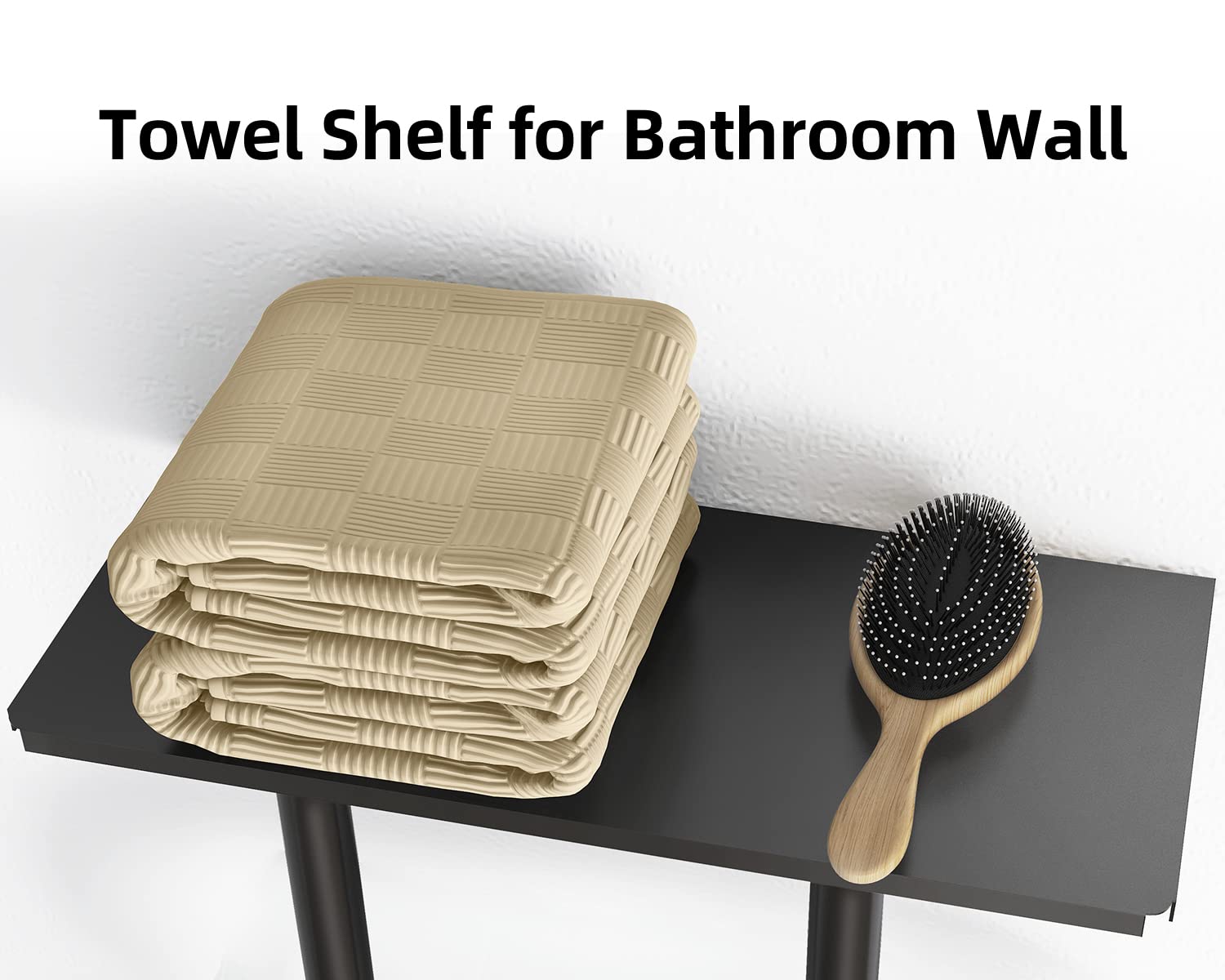 Black Wall Mounted Bathroom Towel Rack with Metal Shelf & 3 Hooks - Space Saving Storage Solution for Small Bathrooms, Perfect for Hanging Towels, Robes & Accessories in Compact Spaces