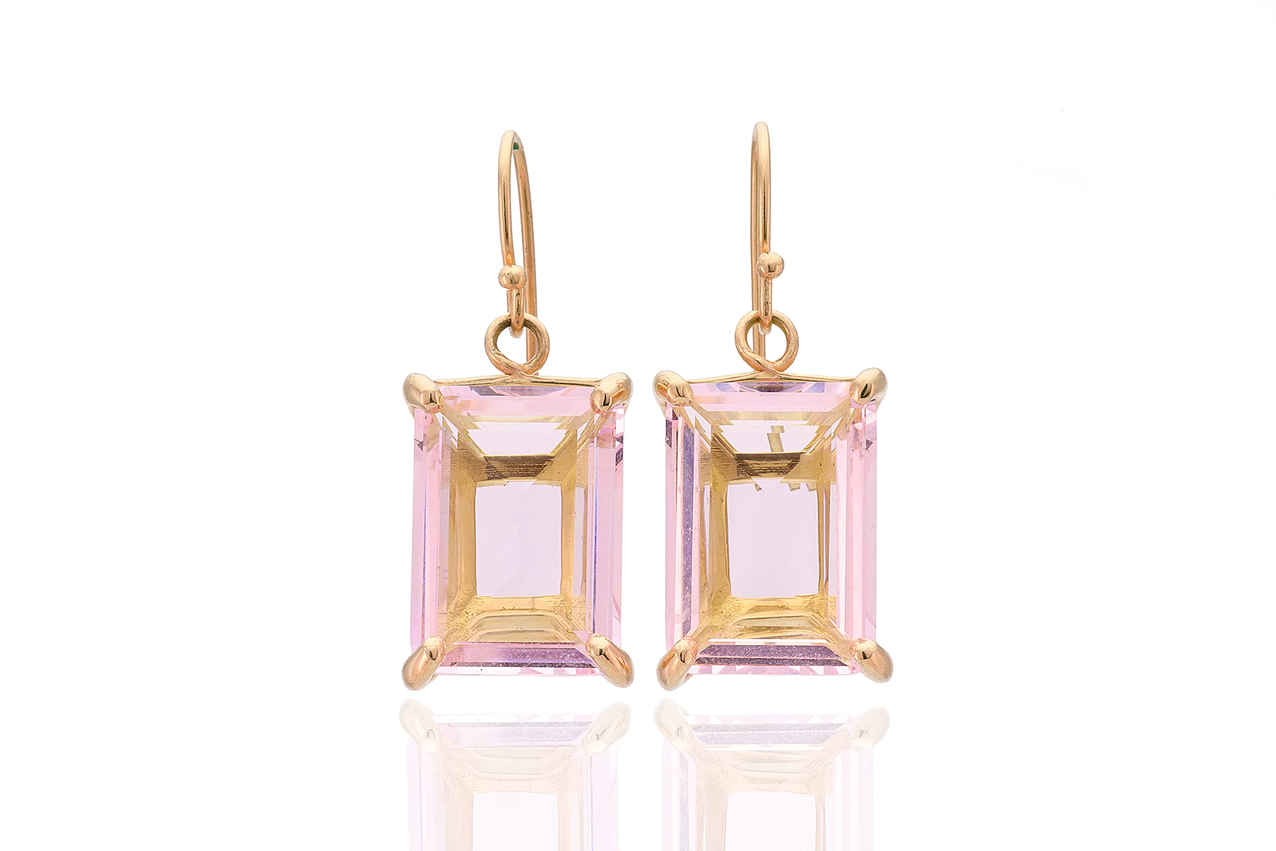 Rose Quartz Rectangle Dangle Earrings for Women - 14K Gold Plated Healing Crystal Gemstone Jewelry - Self Love Gifts for Valentine's Day, Birthday & Everyday Wear