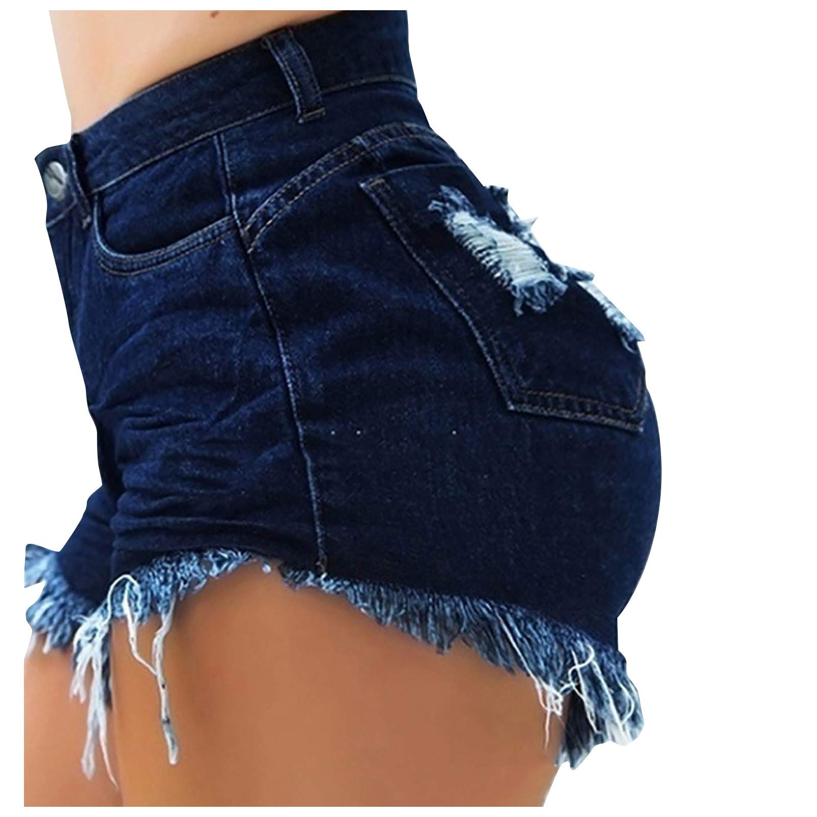 Women's High Waist Skinny Denim Shorts with Casual Hole & Tassel Design - Fashionable & Sexy Jeans for Summer Outfits, Beachwear, and Casual Street Style