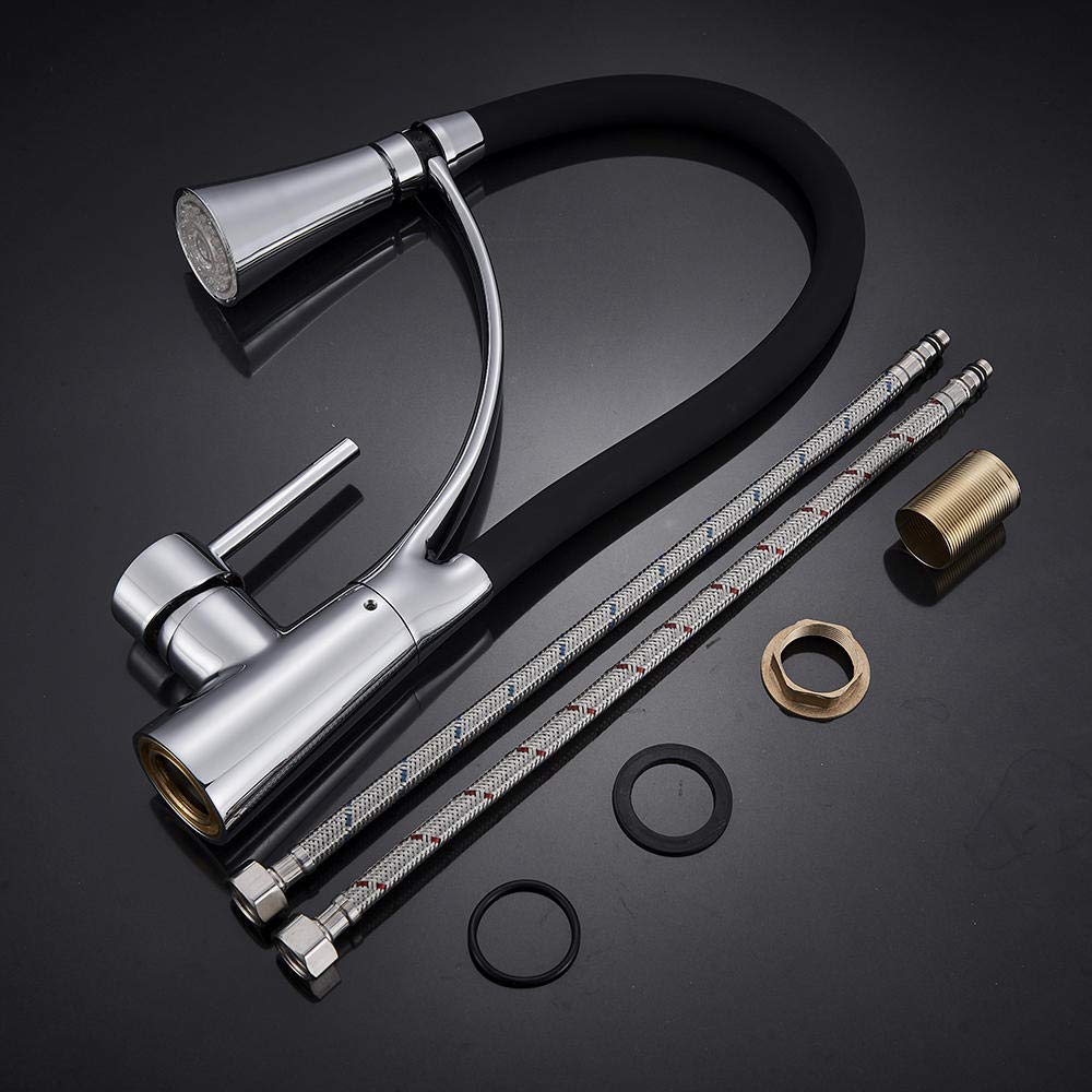 Stainless Steel Chrome LED Kitchen Sink Faucet - Pull Down Swivel Sprayer with Hot/Cold Water Mixer - Perfect for Modern Kitchens & Bathrooms (Deck Mount Installation)