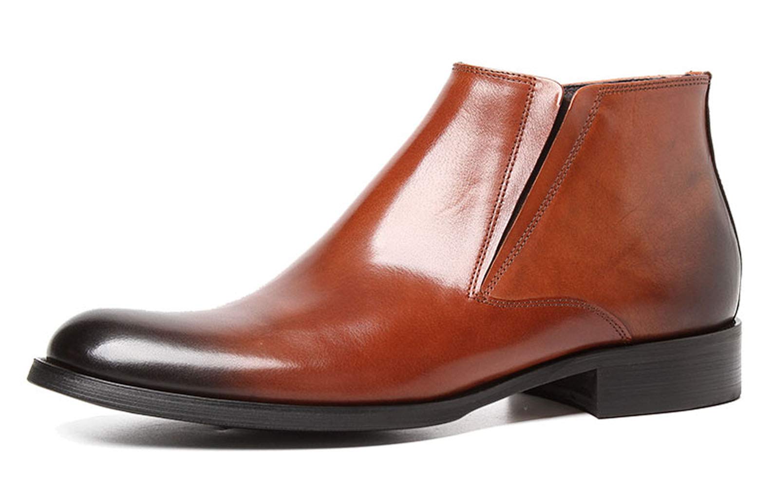 Santimon Men's Chelsea Boots - Genuine Leather Dress Boots with Side Zipper for Men | Black & Tan | Stylish & Comfortable for Work, Casual & Night Out