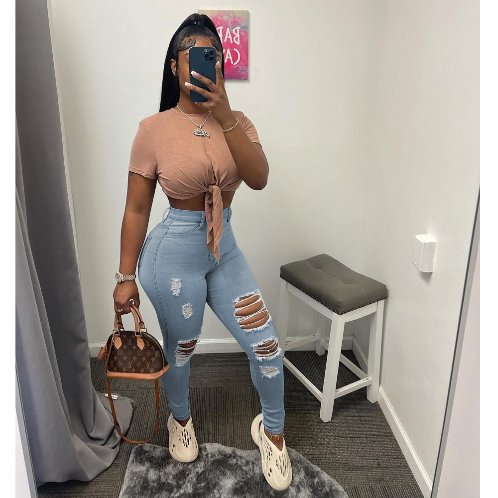 Stylish Distressed Stretch Jeans for Women - Trendy Ripped Denim Pants for Casual Wear & Night Out
