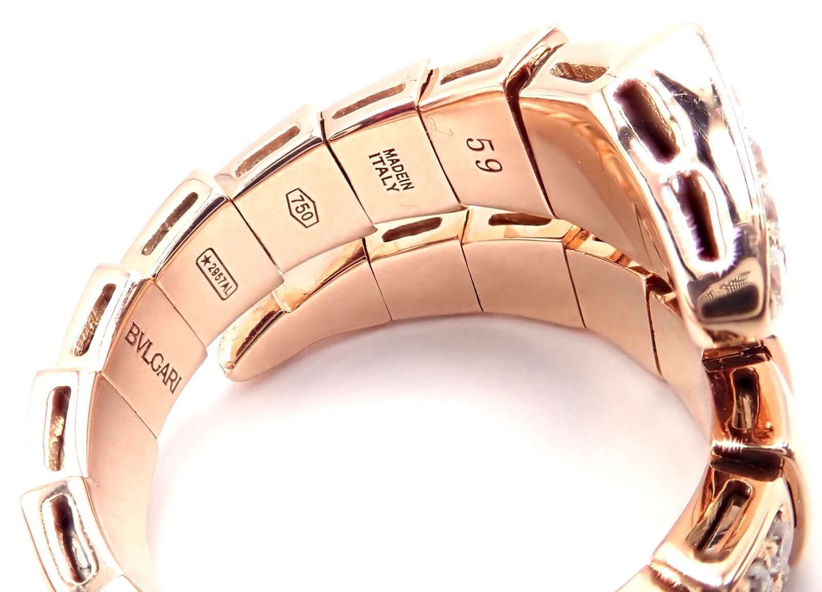 Authentic Bulgari Bvlgari Serpenti Viper 18k Rose Gold Diamond Ring Size 8.75 - Luxury Jewelry for Women, Perfect for Weddings, Anniversaries & Special Occasions