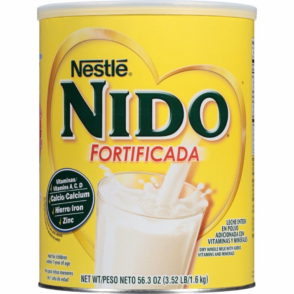 Nestle NIDO Fortificada Whole Milk Powder 56.3 oz (1.6kg) - Pack of 4 Cans - Vitamin & Mineral Enriched Powdered Milk for Kids & Adults - Perfect for Baking, Cooking, Coffee & Smoothies