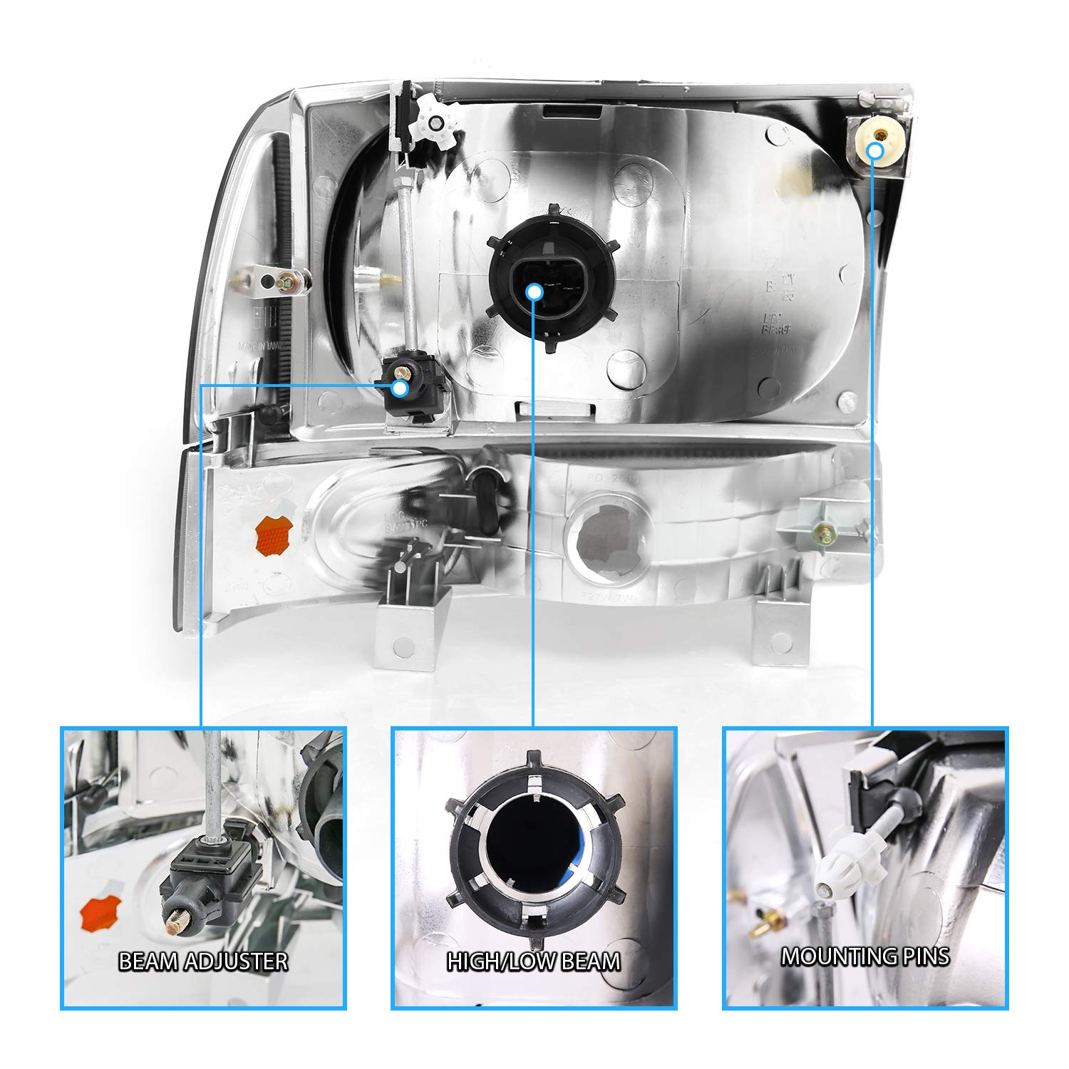 AmeriLite OE Smoke Headlights Set for Ford F250 F350 - Easy Installation