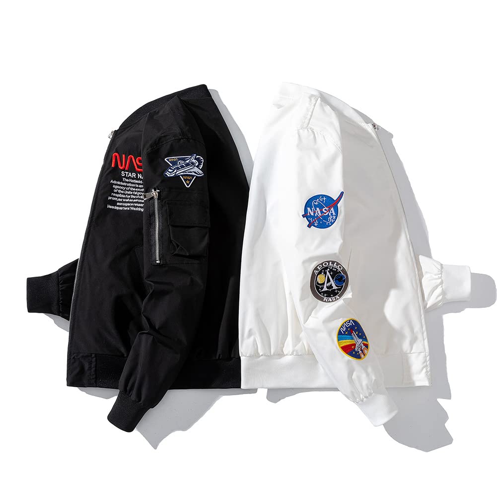 Acelyn Men's NASA MA-1 Bomber Jacket - USA Flag Military Windbreaker with Zipper & Pockets | Lightweight Flight Coat for Outdoor Activities & Casual Wear