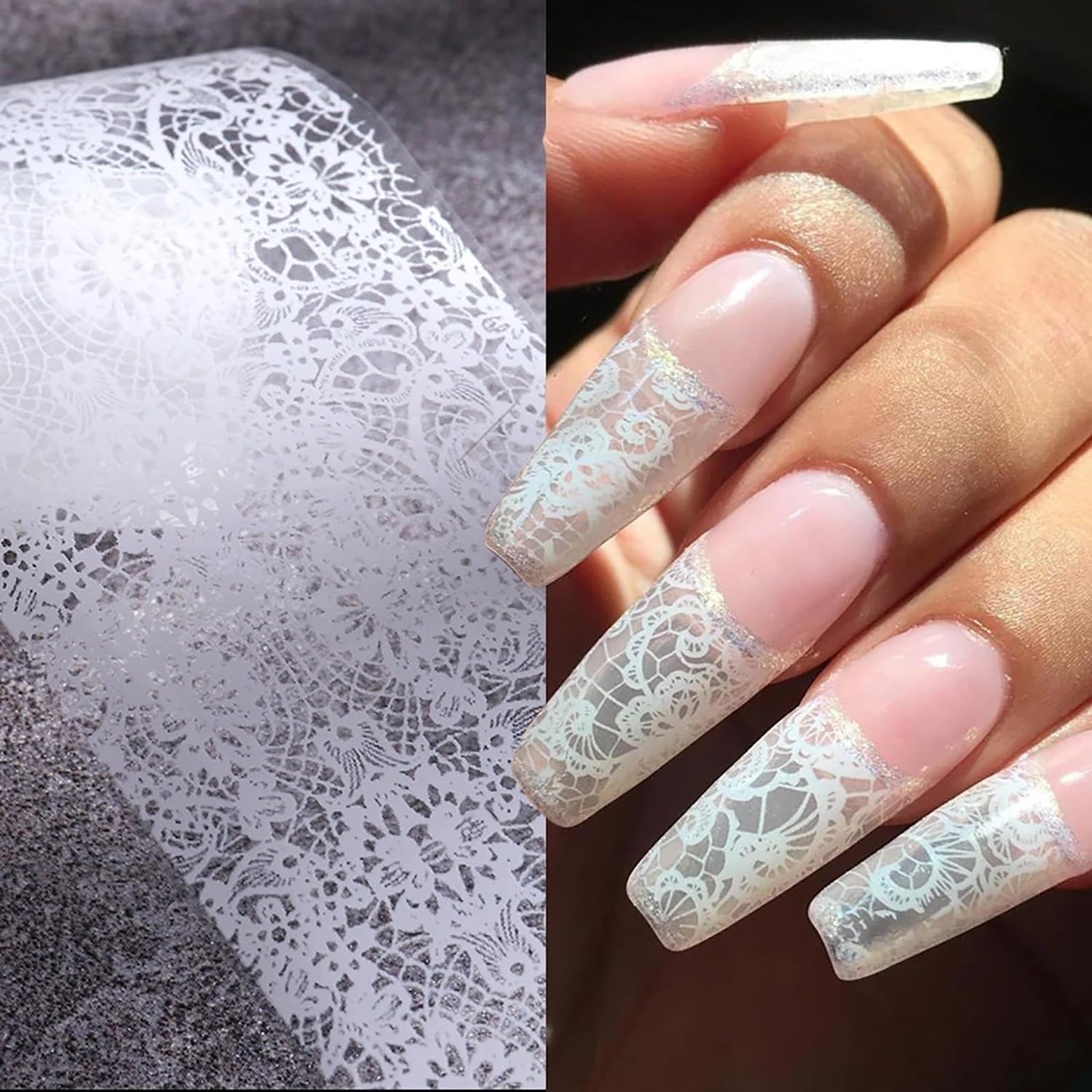 20 Rolls White & Black Holographic Lace Nail Foil Sheets - DIY Nail Art Transfer Foil for Manicure, Nail Stickers & Decals - Perfect for Salon, Home Nail Designs & Party Nail Decorations